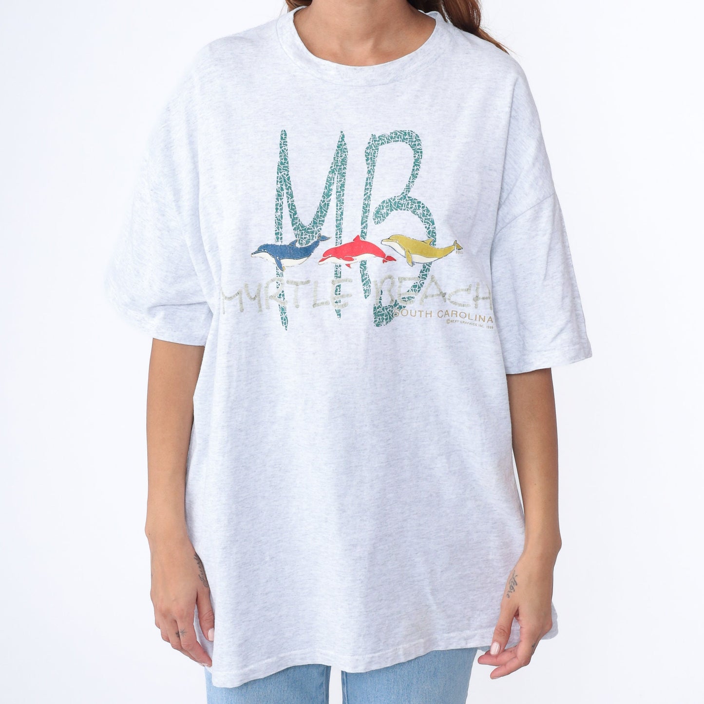 90s Myrtle Beach Dolphin Graphic T-Shirt Heather Grey Extra Large