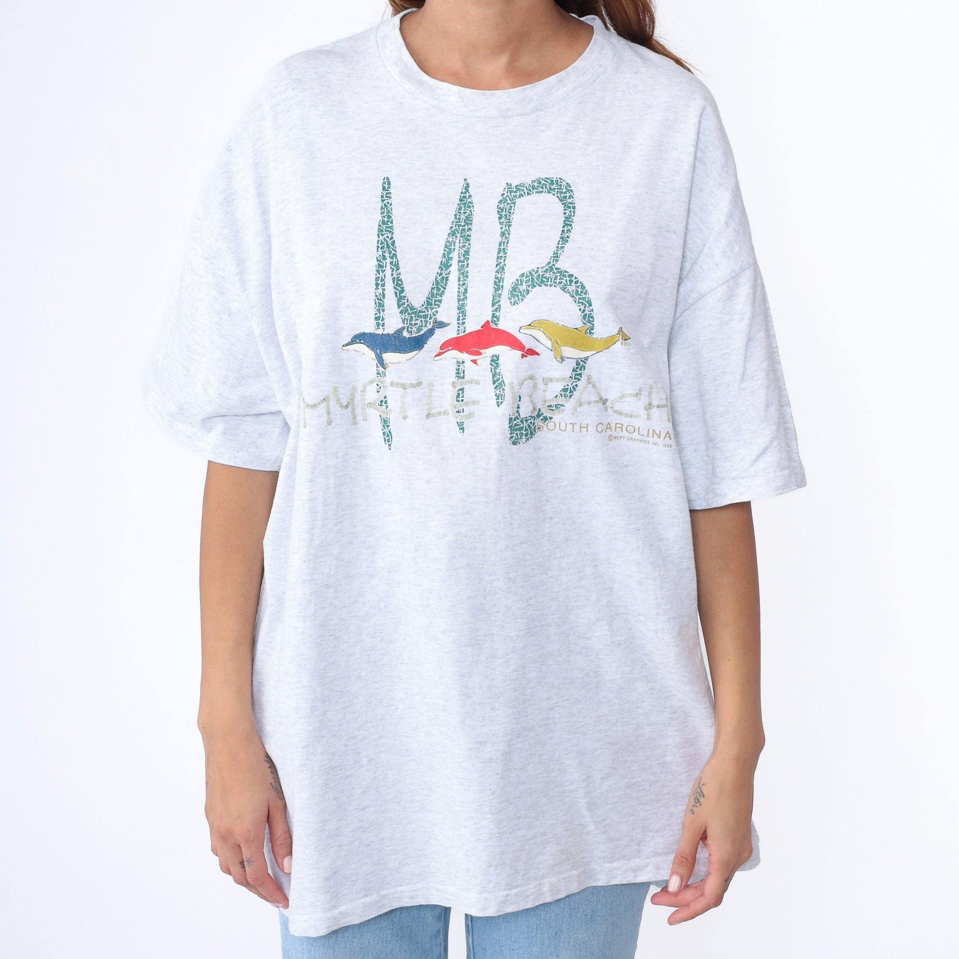90s Myrtle Beach Dolphin Graphic T-Shirt Heather Grey Extra Large