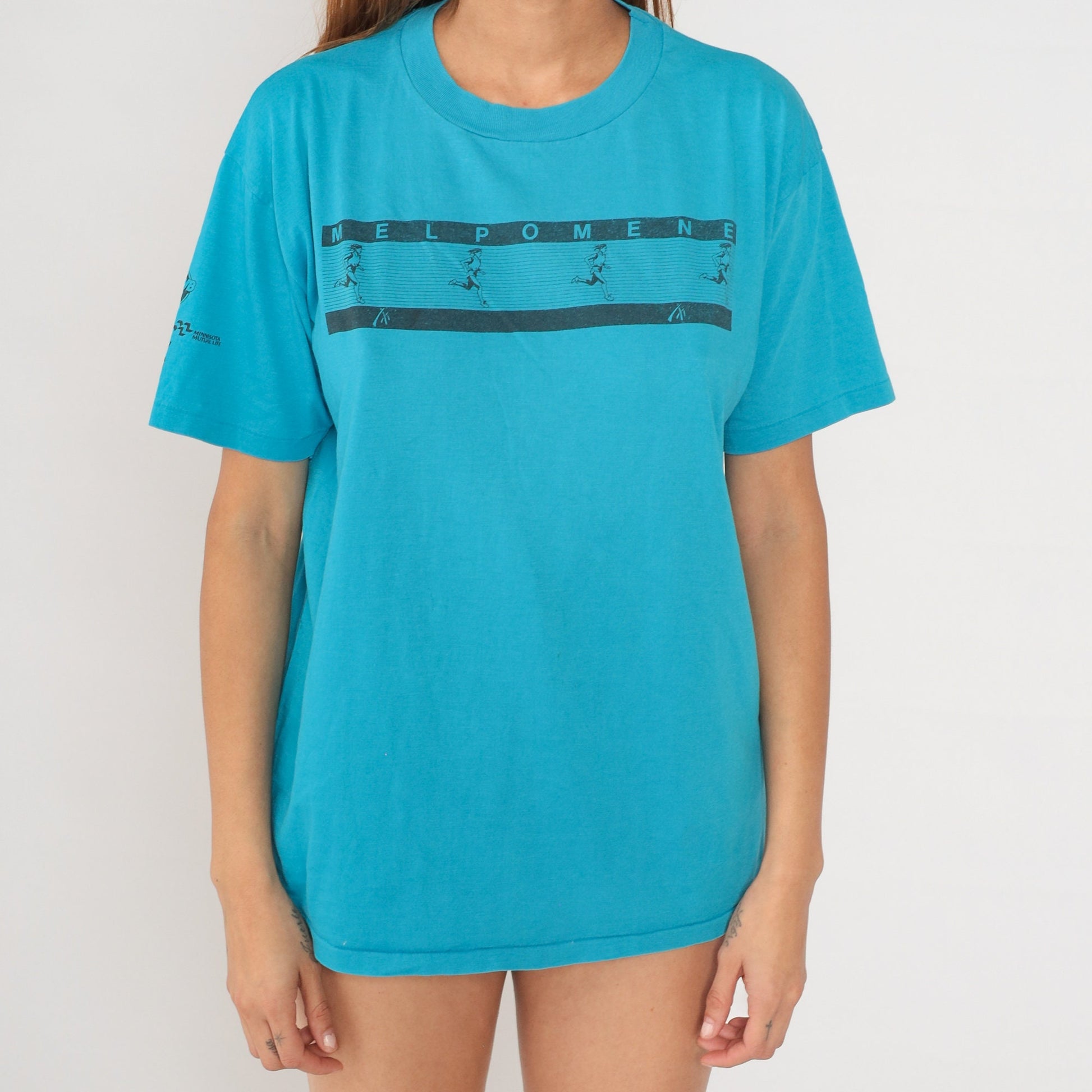 90s Melpomene Races St Paul Minnesota Graphic Tee Blue Single Stitch Large