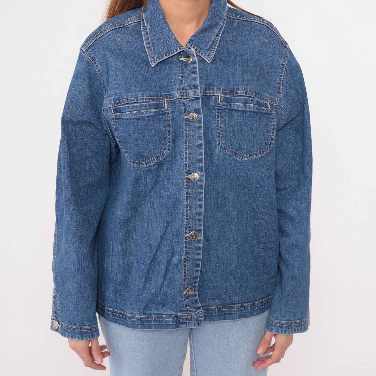 00s Sag Harbor Blue Denim Jacket Button-Up Trucker Large