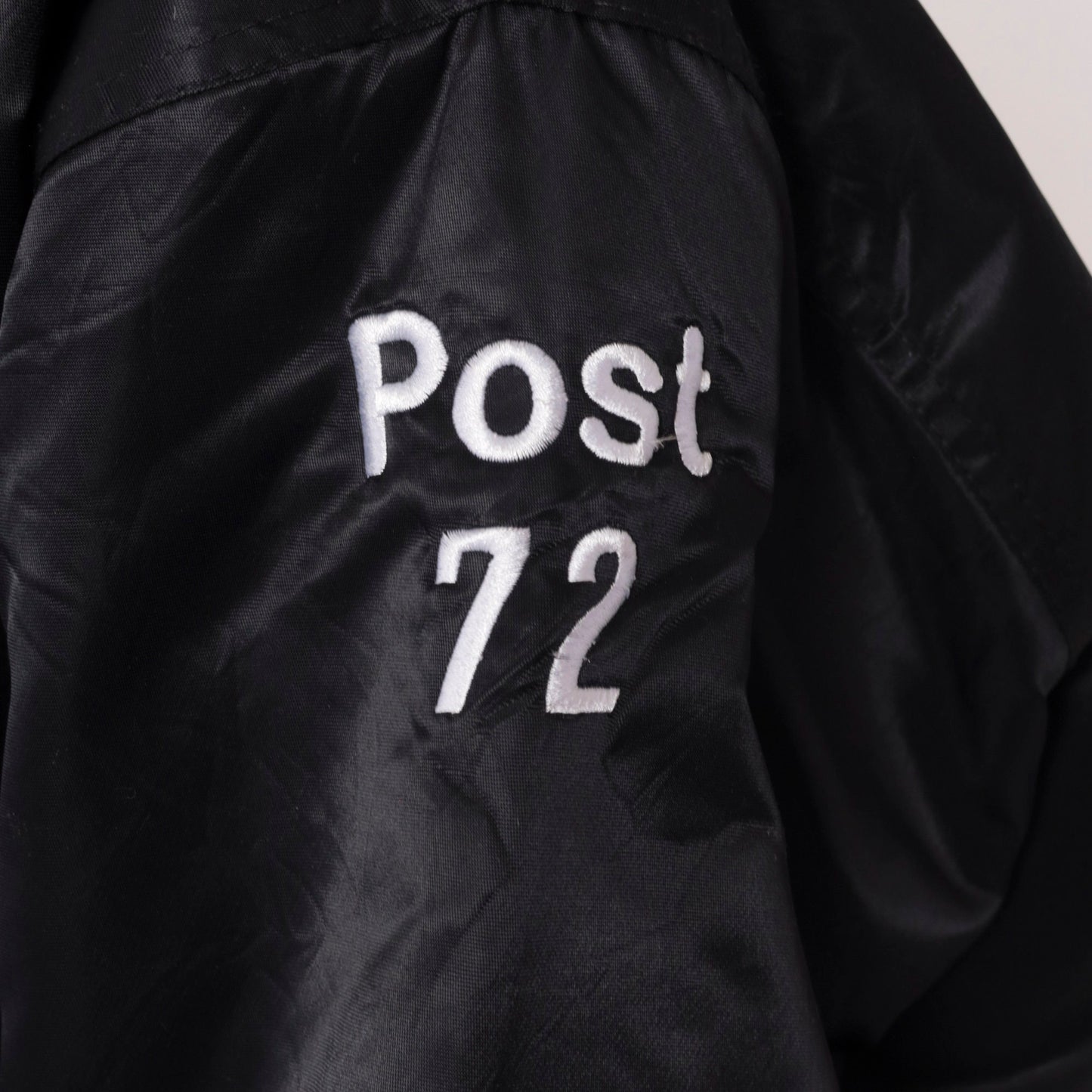 90s AMVETS Bomber Jacket Black Nylon Satin Snap Buffalo NY Large