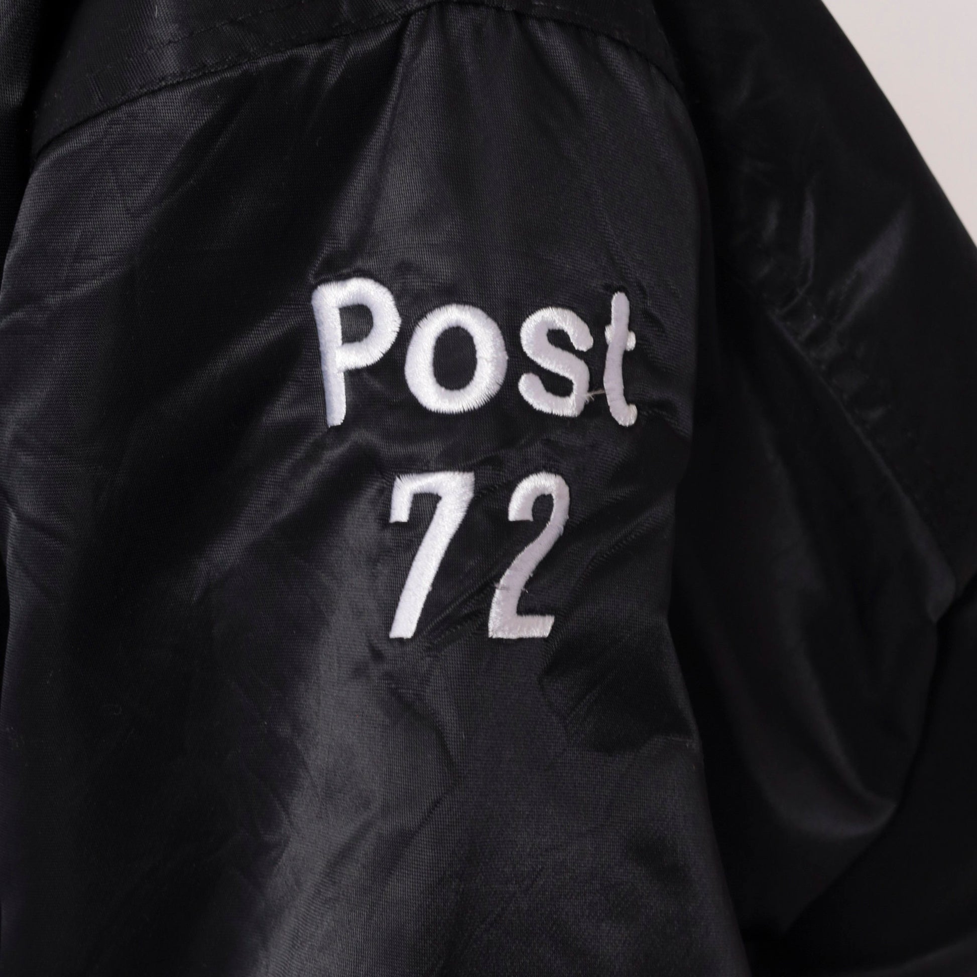 90s AMVETS Bomber Jacket Black Nylon Satin Snap Buffalo NY Large