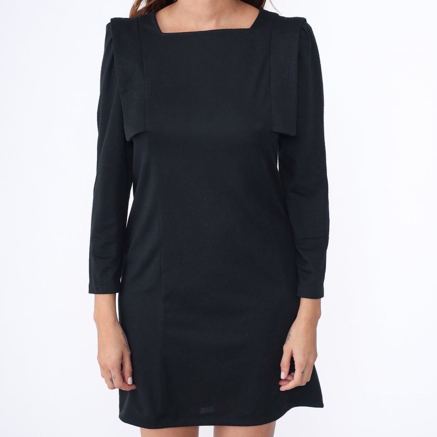 90s Black Mini Dress Power Shoulder Puff Sleeve Sheath Small