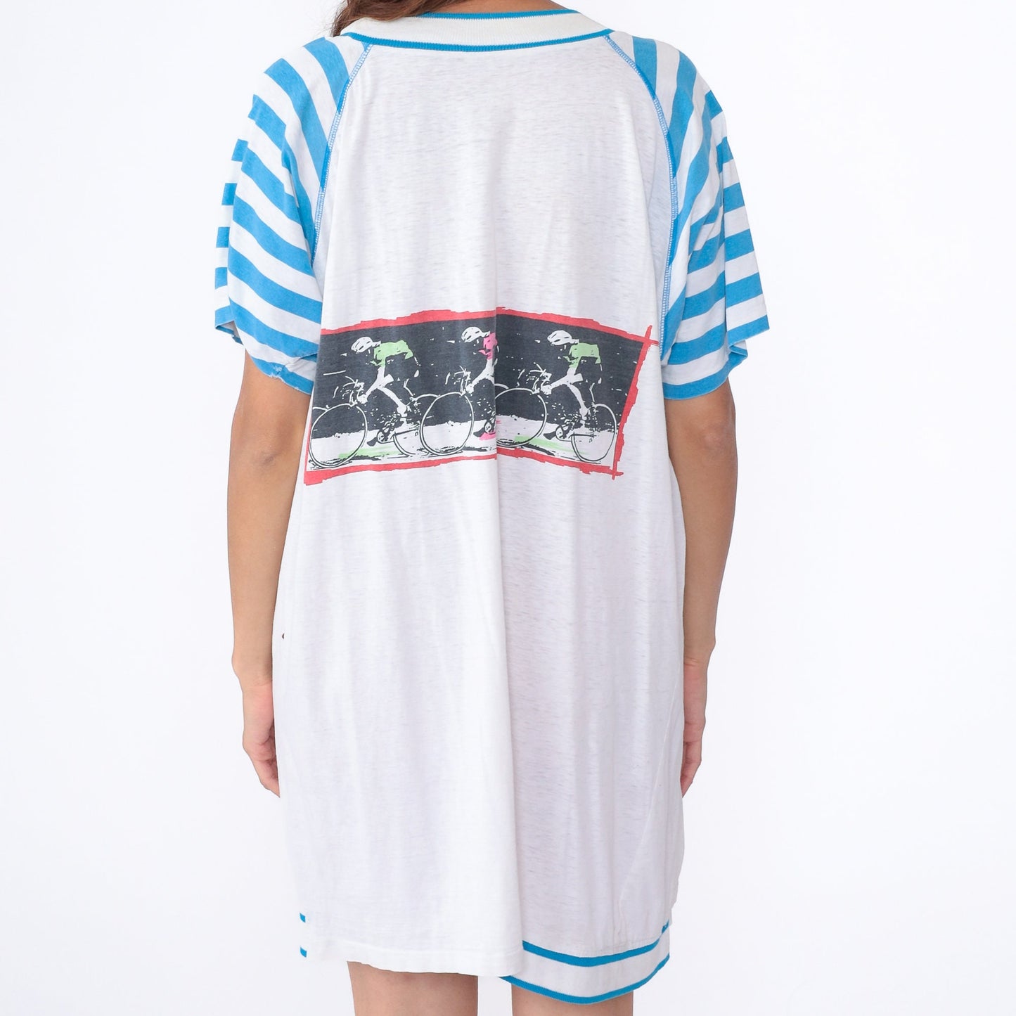 90s Candie's New York Cycling Team Pajama Dress Mini White Striped Raglan