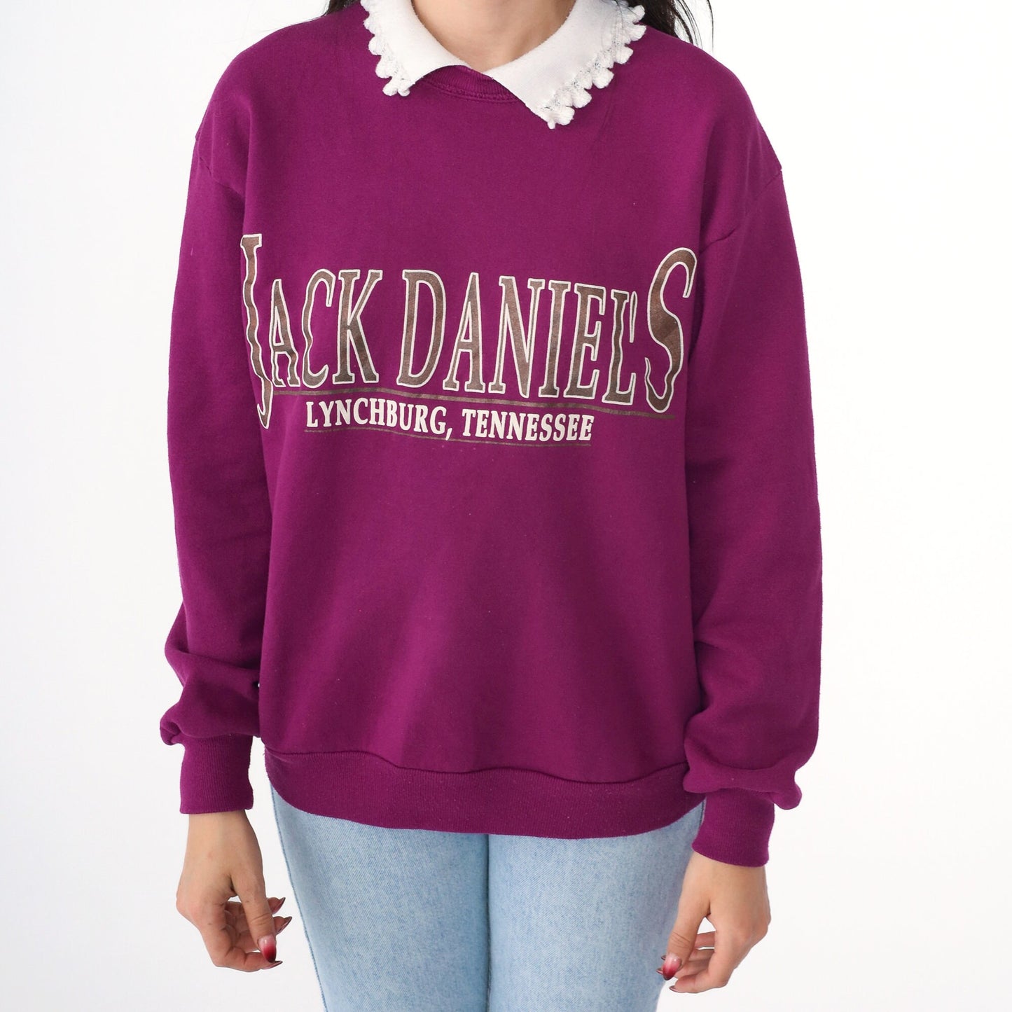 90s Jack Daniel's Lynchburg Tennessee Collared Sweatshirt Purple Medium M