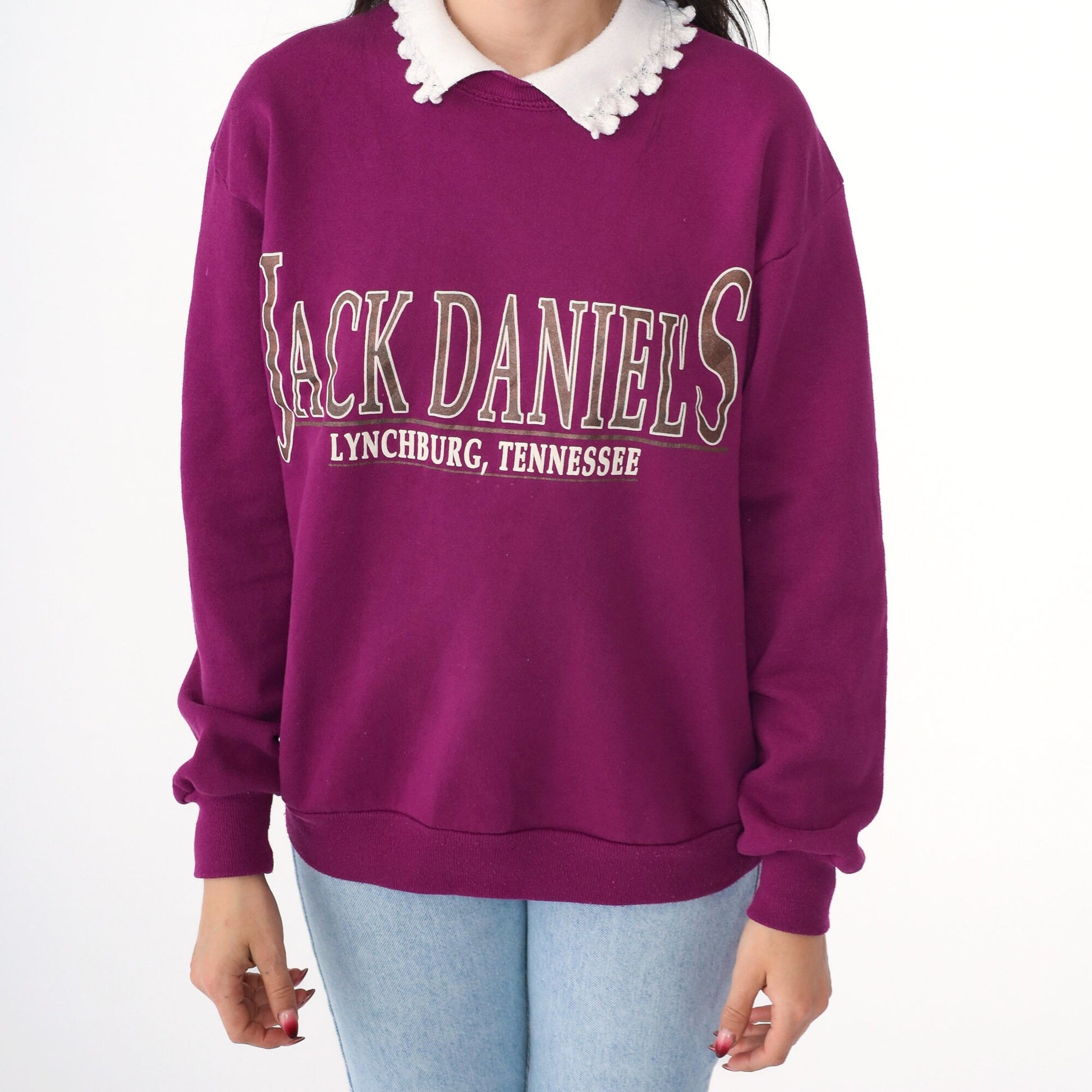 90s Jack Daniel's Lynchburg Tennessee Collared Sweatshirt Purple Medium M