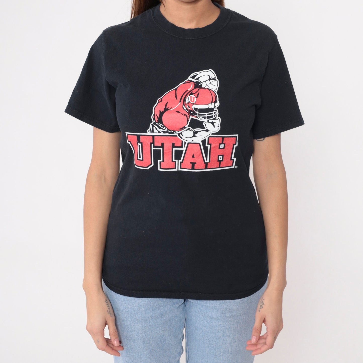 Y2K University of Utah Football Graphic Tee Black Cotton Small S