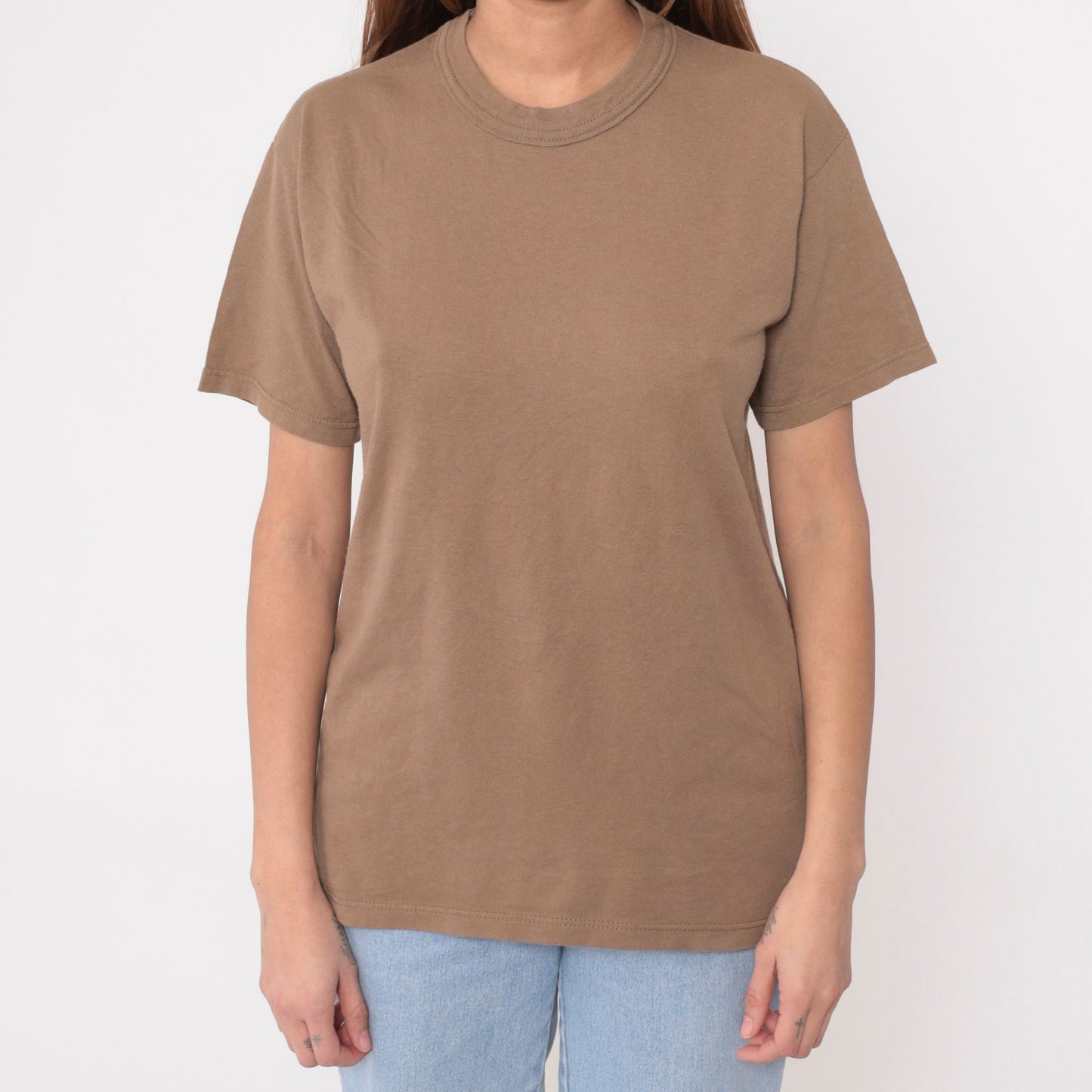 90s Plain Brown Cotton Crewneck T-Shirt Short Sleeve Medium