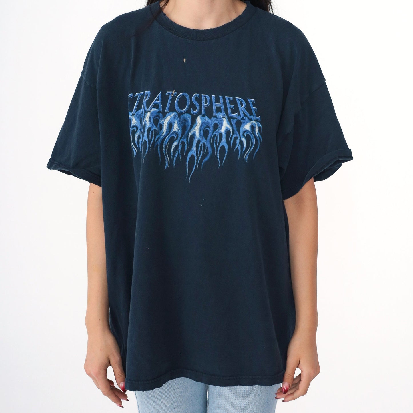 Y2K Stratosphere Las Vegas Flames Graphic Tee Black Extra Large XXL