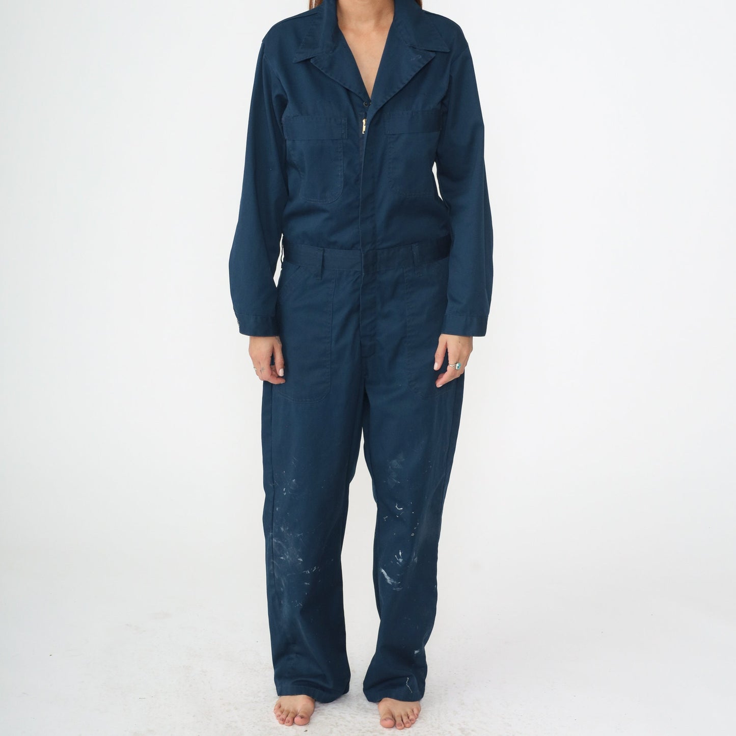 90s Navy Paint Splatter Coveralls Long Sleeve Workwear Boilersuit Men's 40 R
