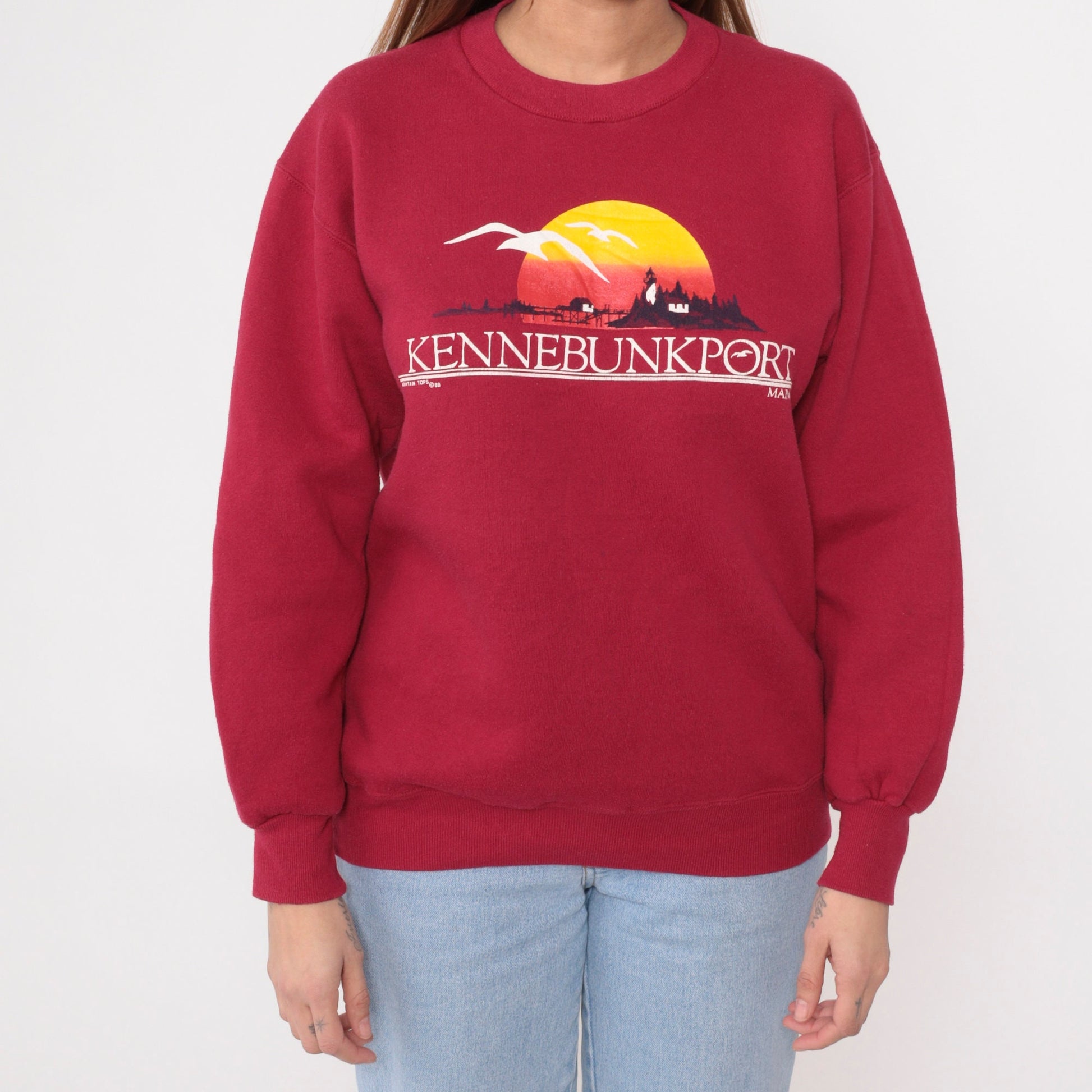 80s Kennebunkport Maine Lighthouse Seagull Sweatshirt Red Crewneck Medium