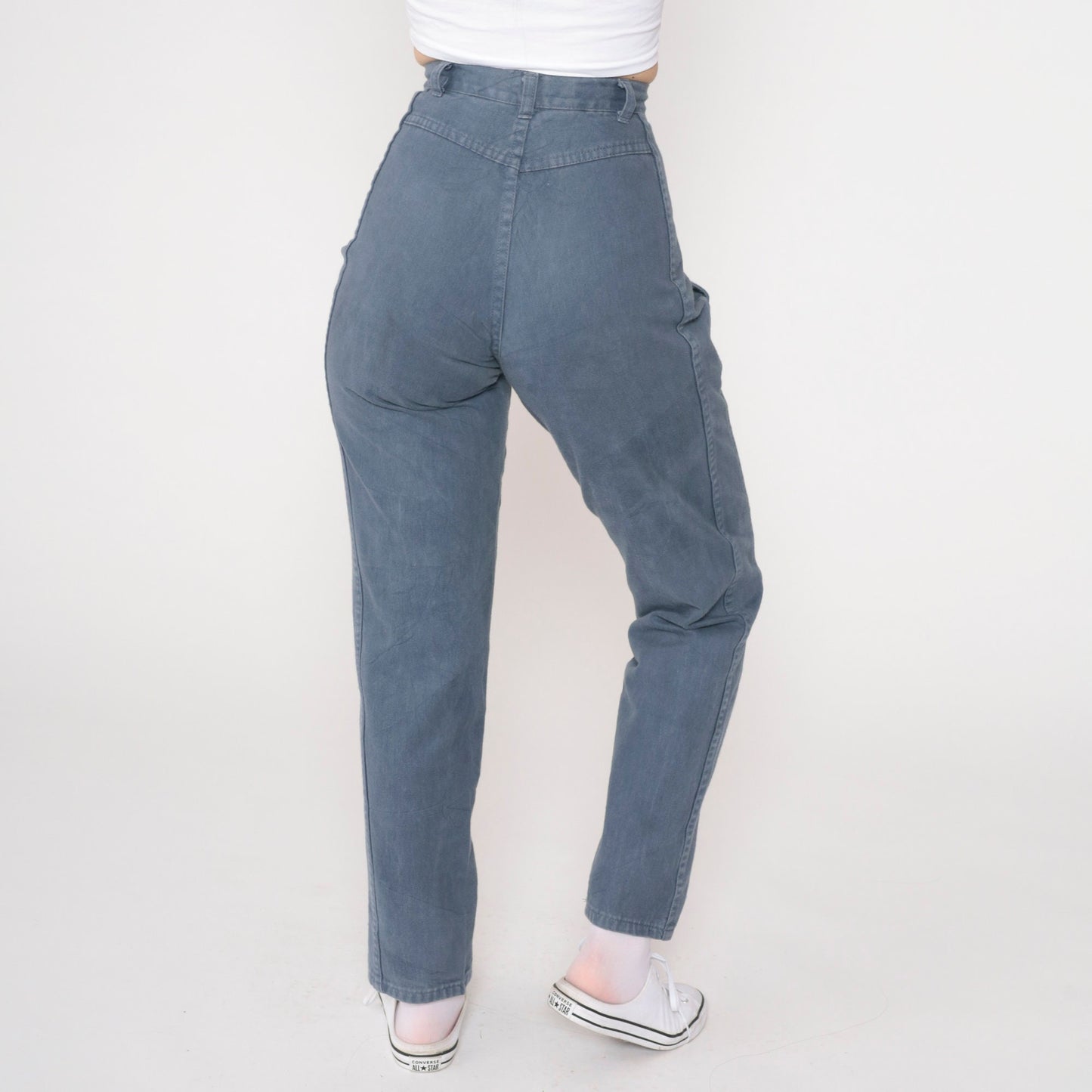 90s Grey Blue Pleated High Waist Straight Tapered Trousers Extra Small