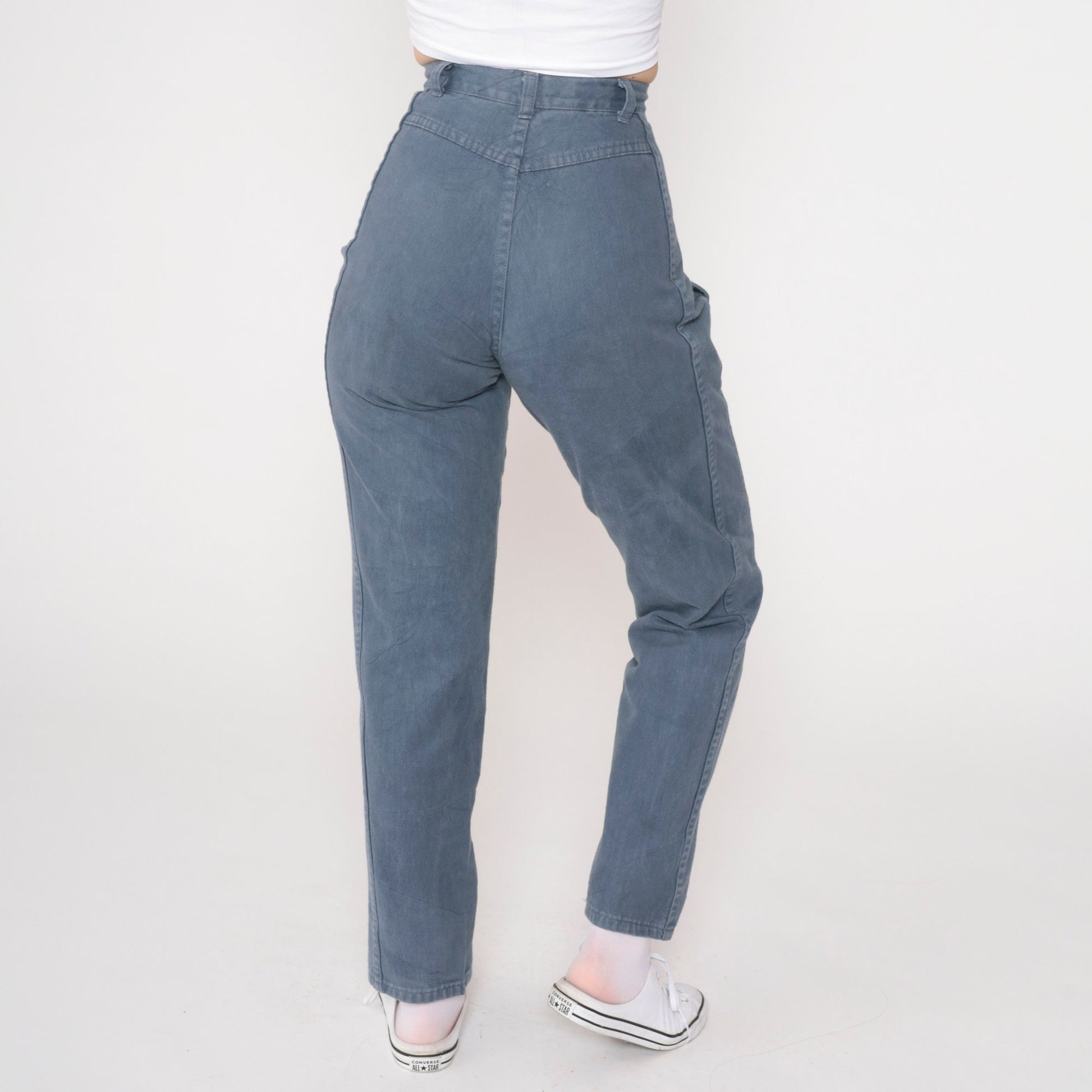 90s Grey Blue Pleated High Waist Straight Tapered Trousers Extra Small