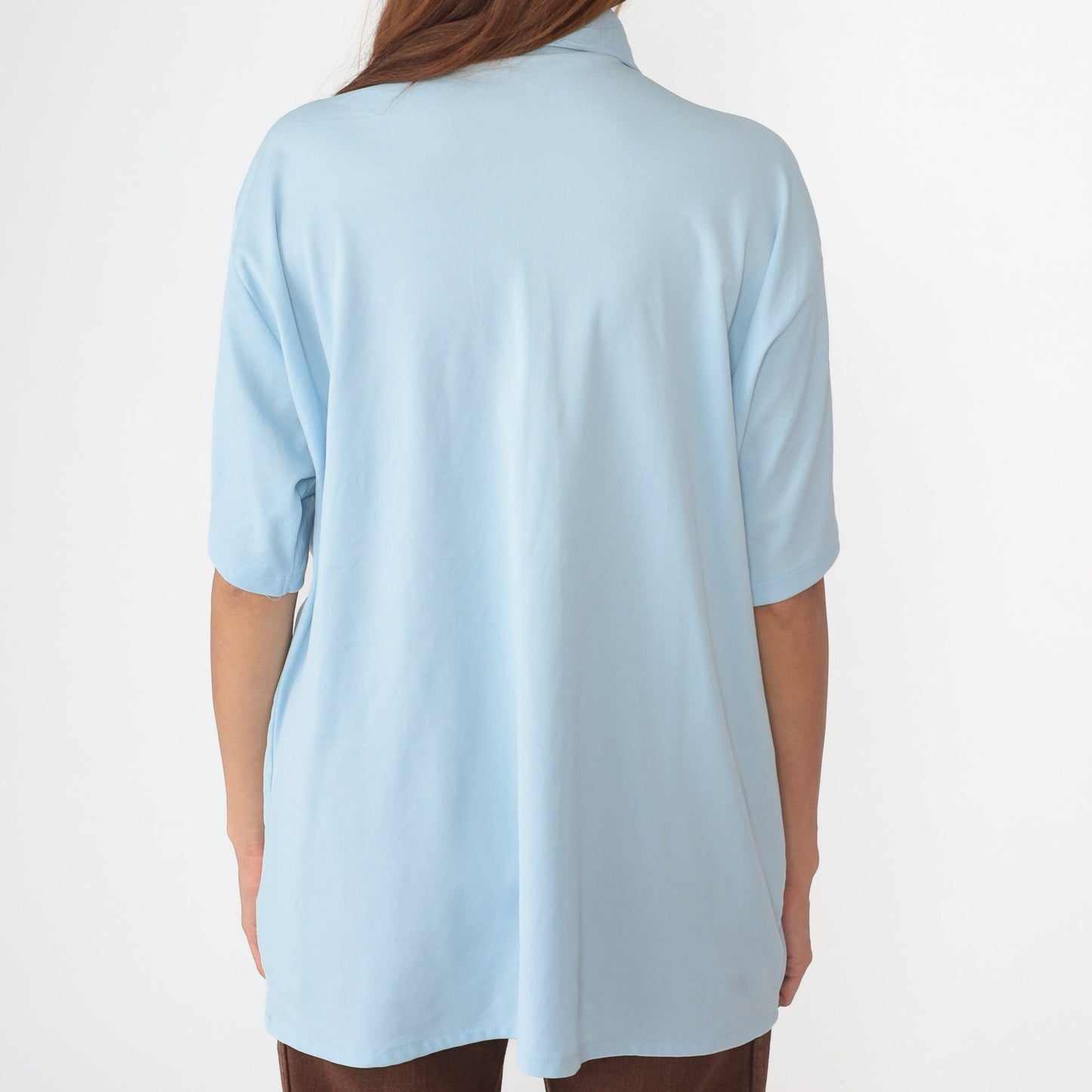70s Baby Blue Dagger Collar Button-Up Shirt Short Sleeve Extra Large