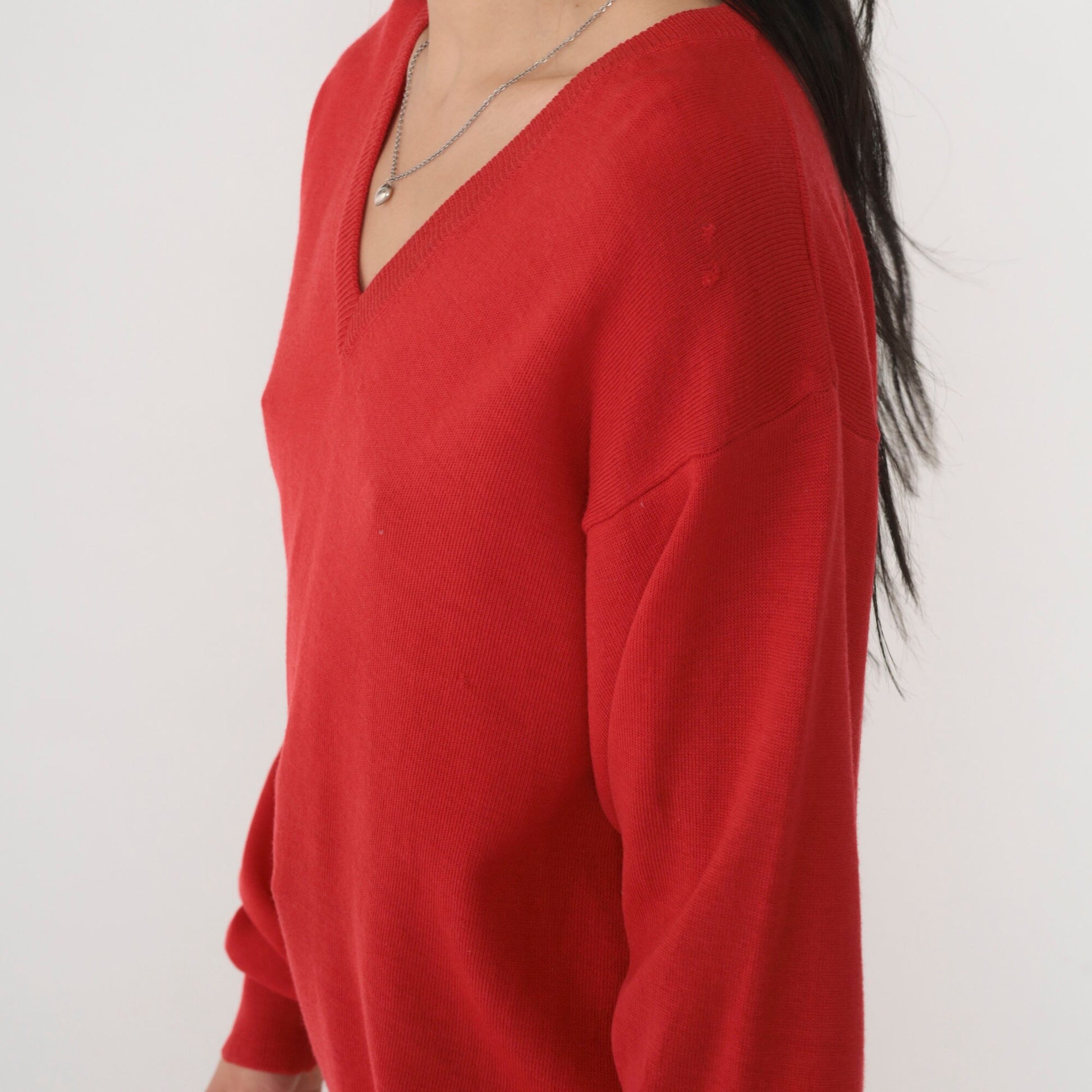 70s Chiemar Red Wool V-Neck Pullover Sweater Medium M