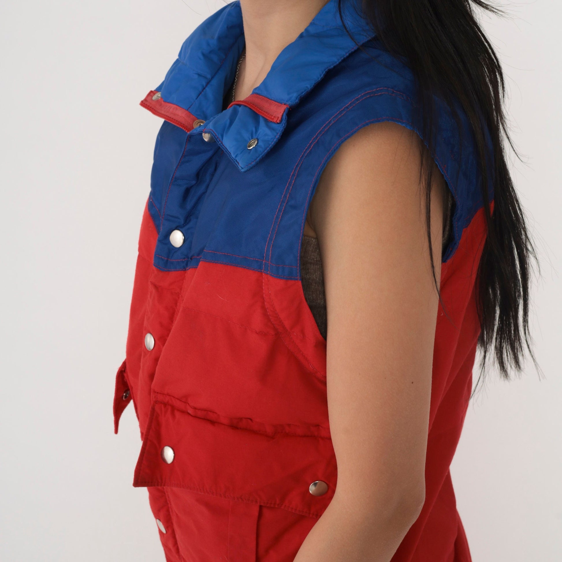 80s Snow Creek Goose Down Puffer Vest Blue Red Color Block Small