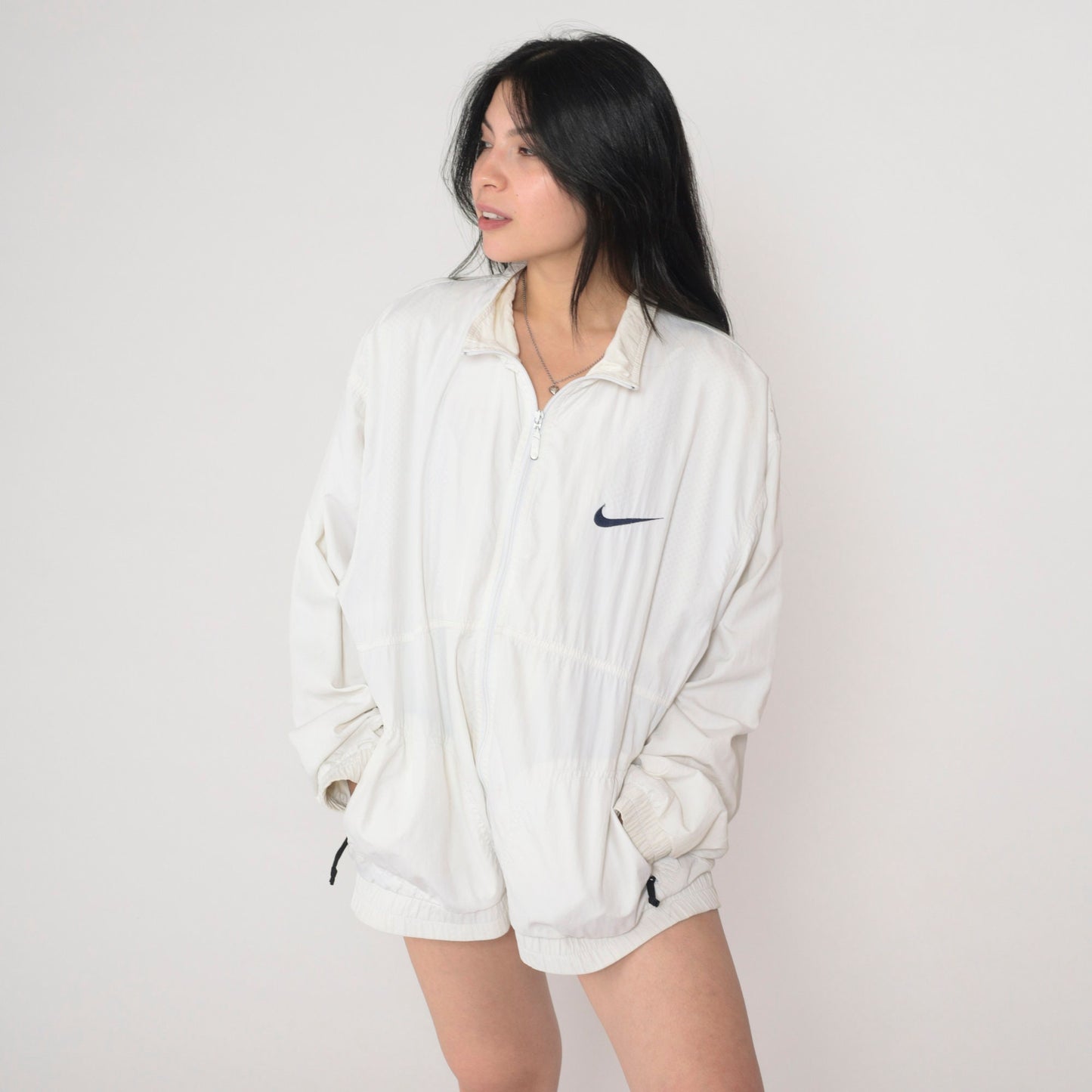 Nike Y2K White Windbreaker Jacket USA Flag Swoosh Nylon Large