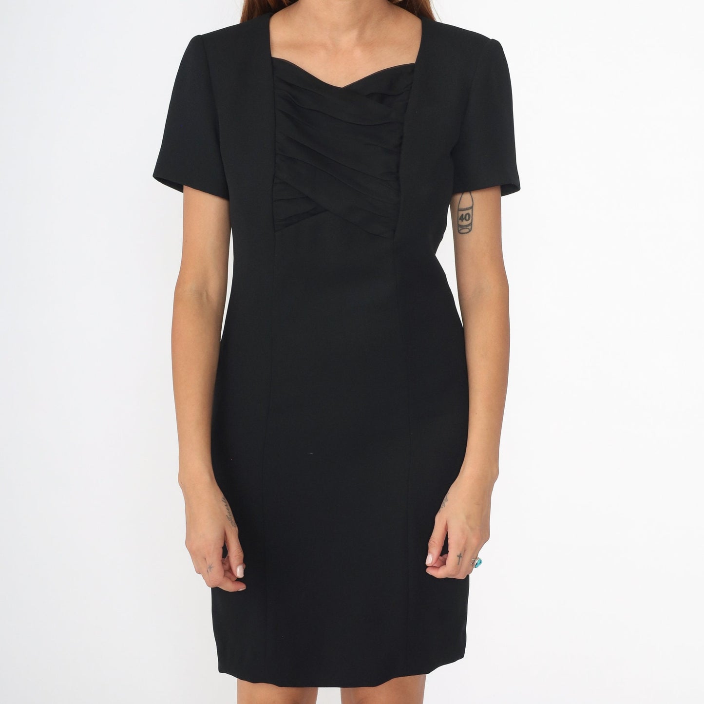 Y2K Black Mini Shift Dress Criss-Cross Bodice Short Sleeve Small 4P
