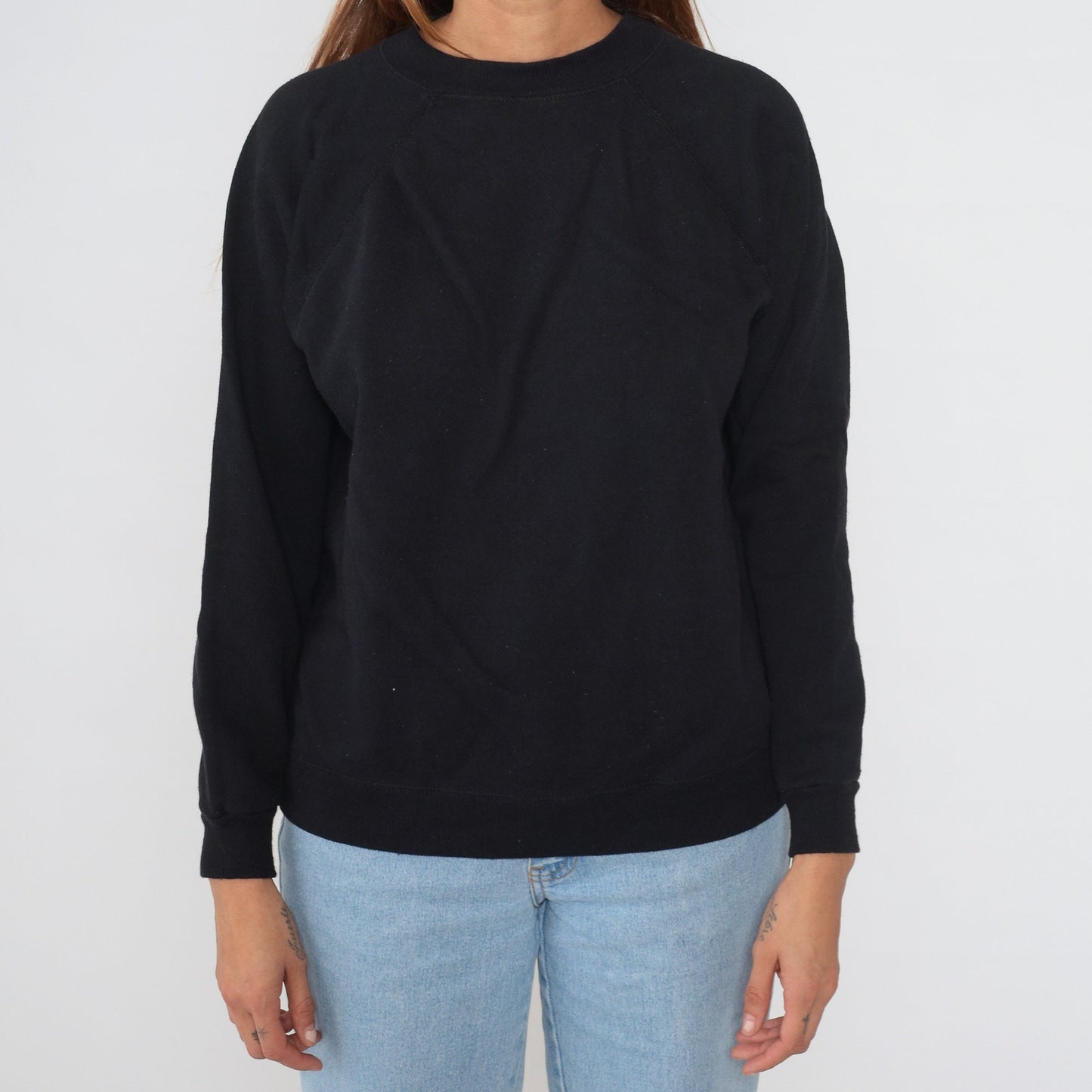 90s Black Raglan Sweatshirt Hanes Her Way Crewneck Pullover Medium M
