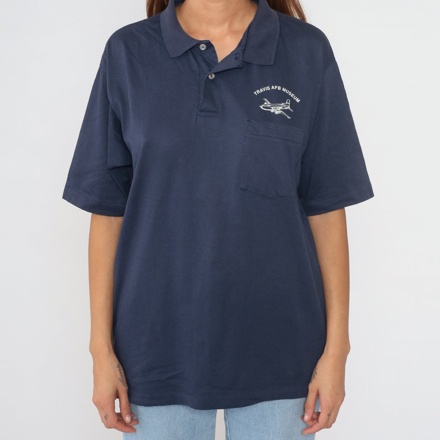90s Travis AFB Navy Polo Shirt US Air Force Base Graphic Extra Large