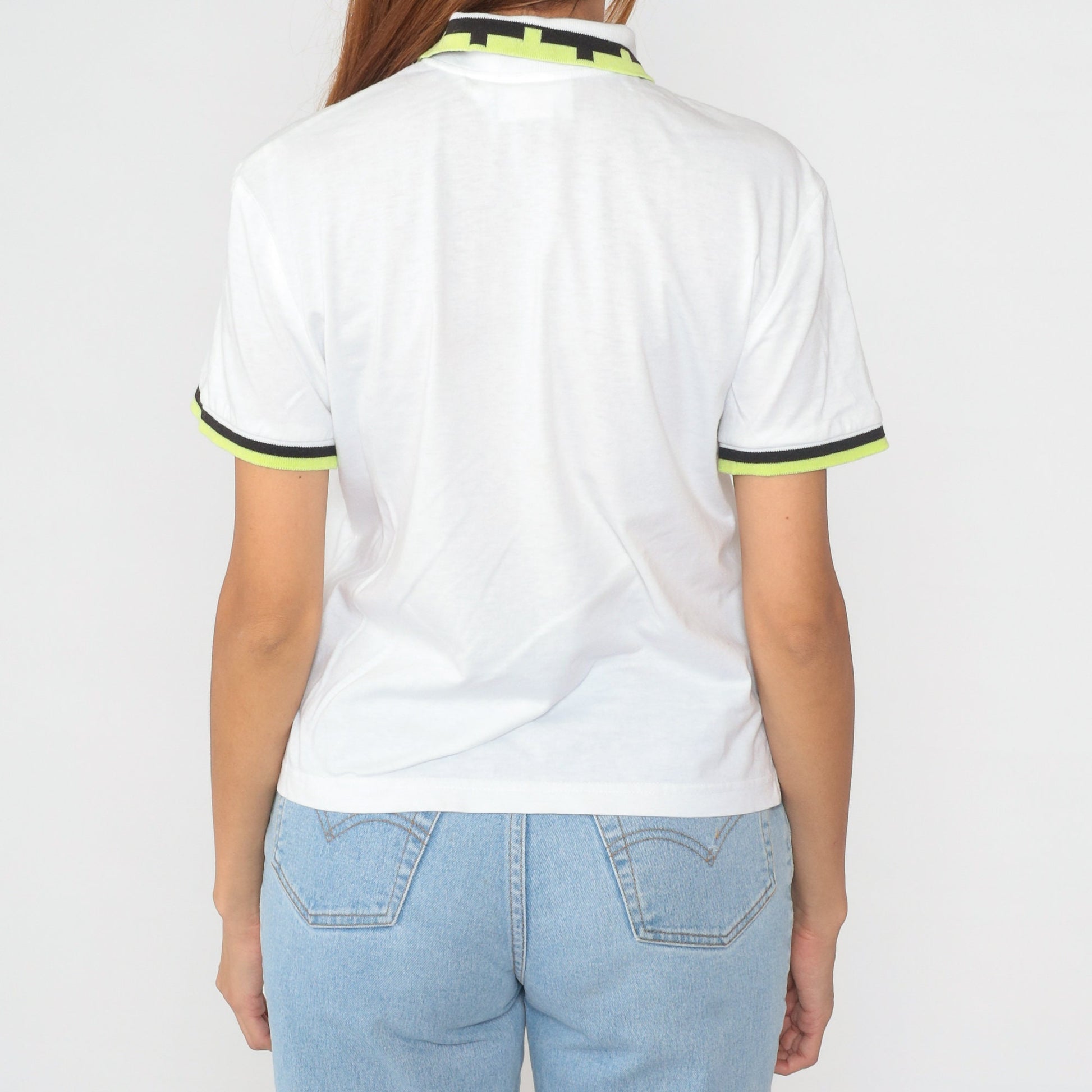 90s Lily's of Beverly Hills Half-Zip Polo White Striped Ringer Medium M