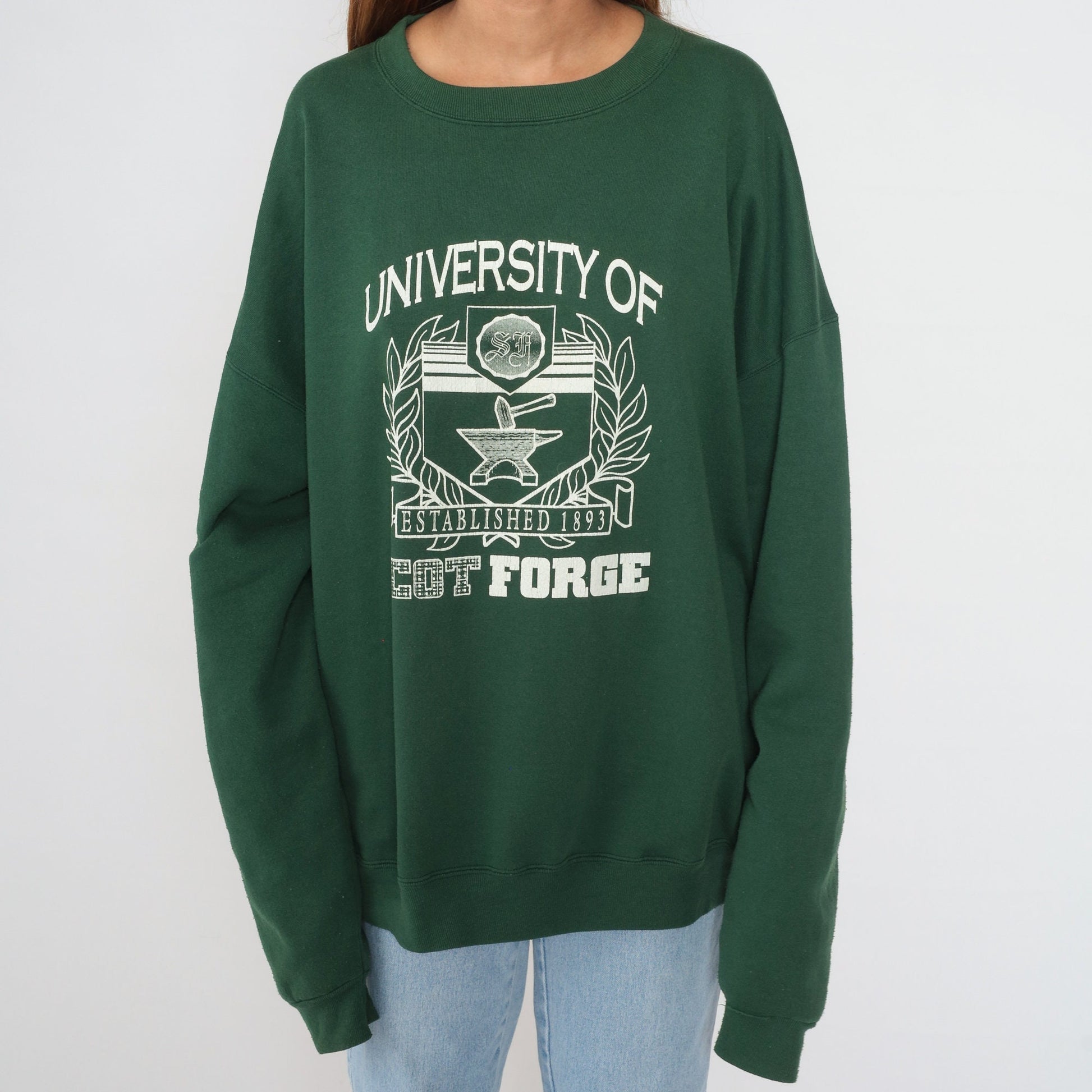 90s University of Scot Forge Metalsmith Sweatshirt Green Graphic Crewneck XXL