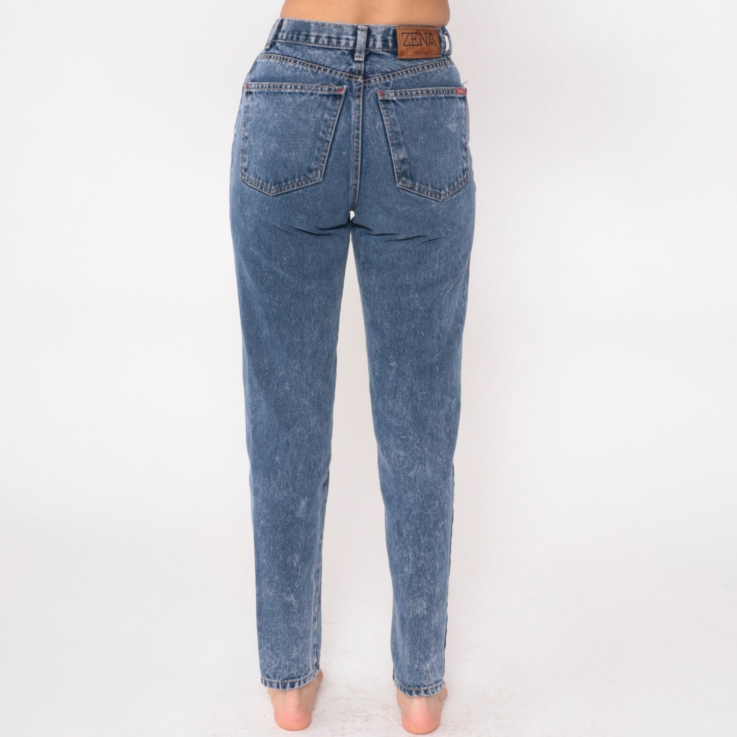 90s Zena Acid Wash High-Waist Tapered Jeans Blue Denim Small 26