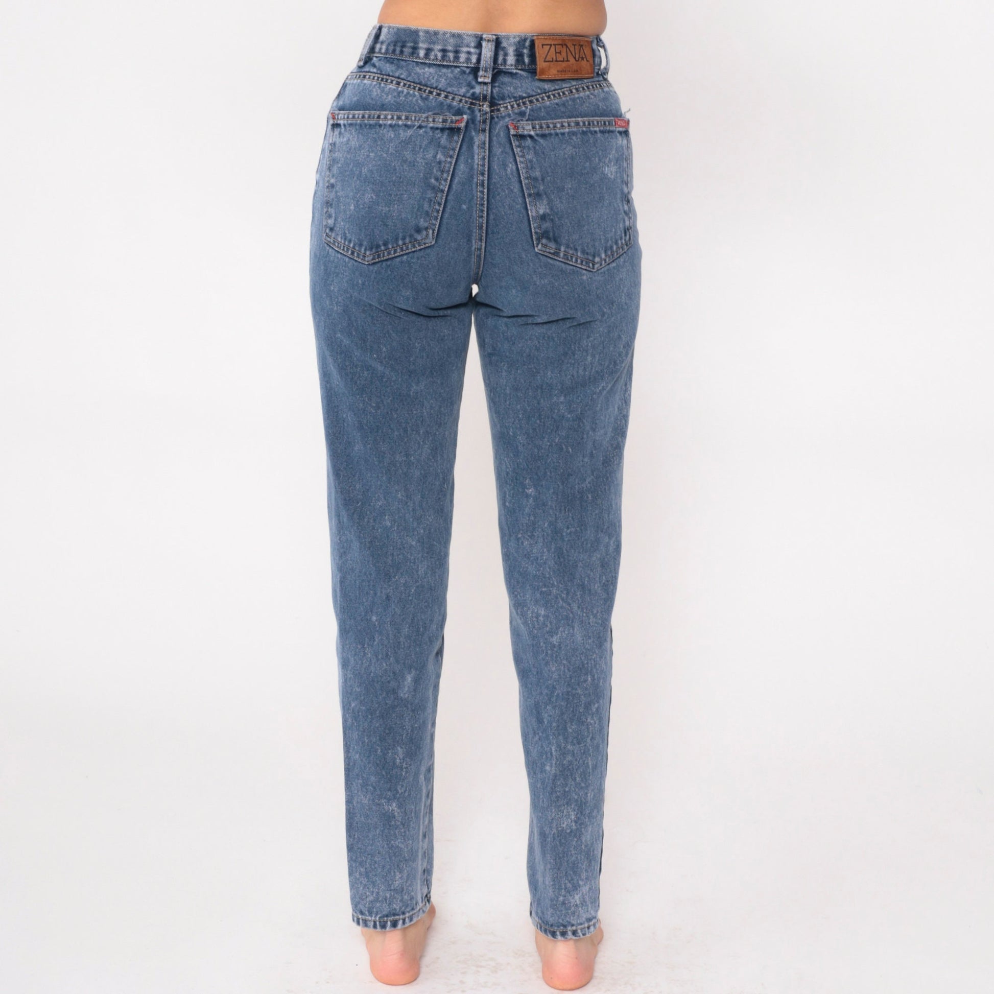 90s Zena Acid Wash High-Waist Tapered Jeans Blue Denim Small 26