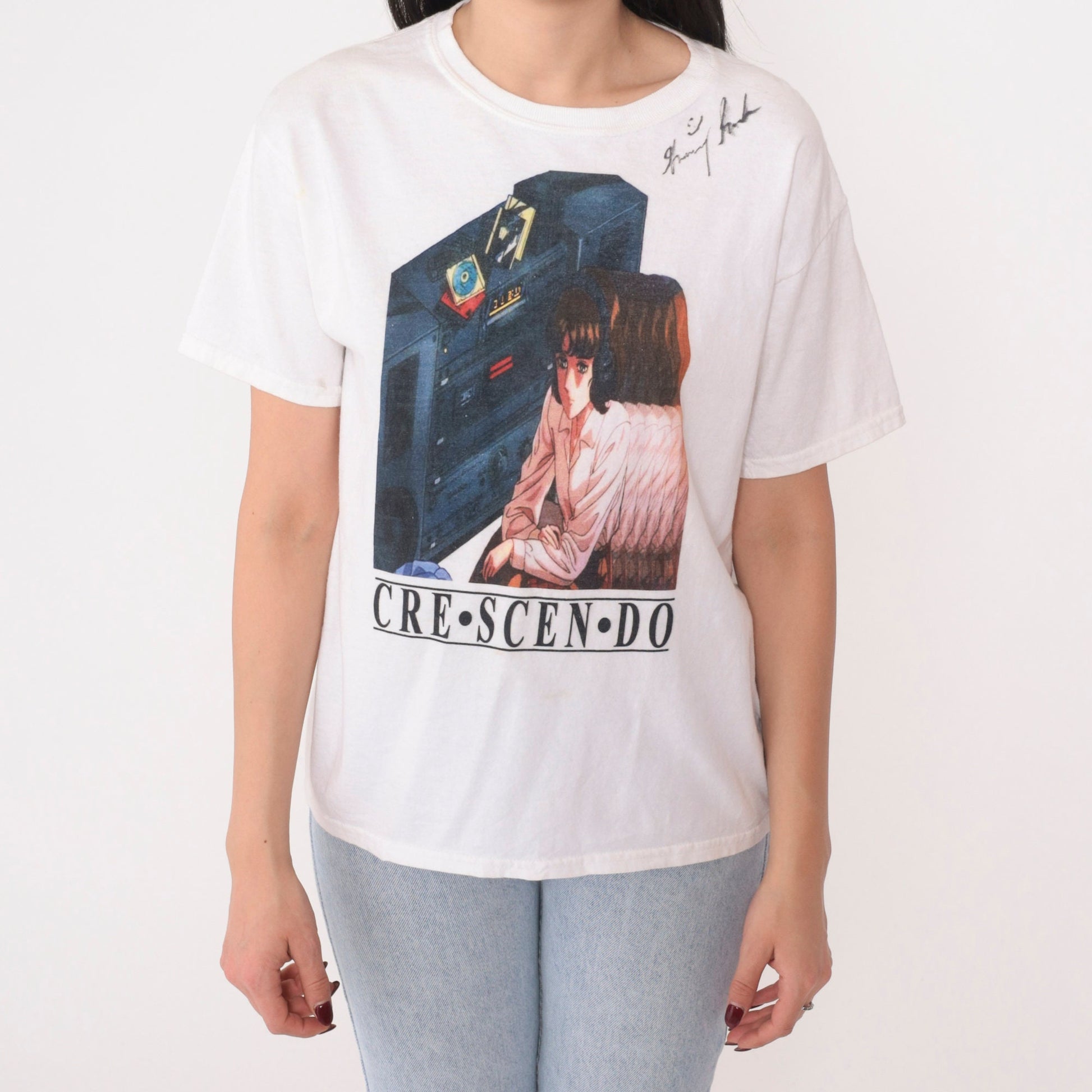 90s Neon Genesis Evangelion Graphic T-Shirt White Autographed Anime Tee Small