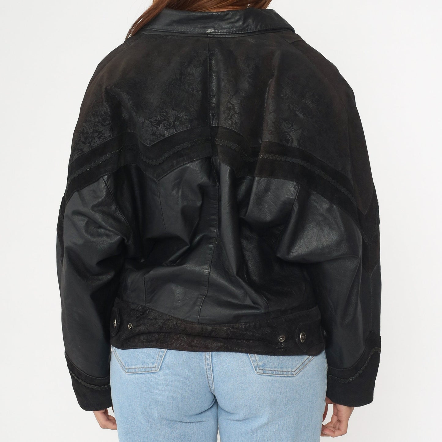 90s G-III Black Leather Jacket Notch Lapel Buttoned Medium