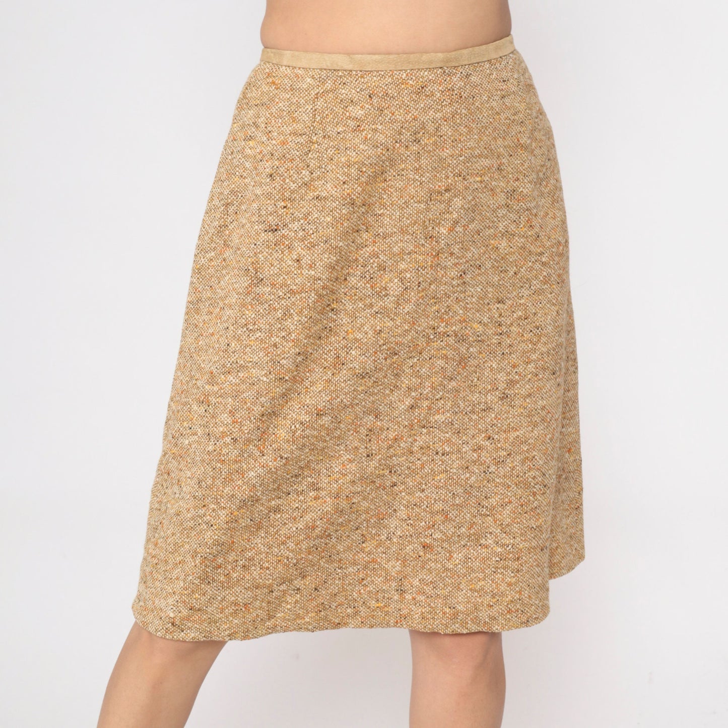 60s Tan Flecked Pencil Skirt High Waisted Tweed-Look Midi Small