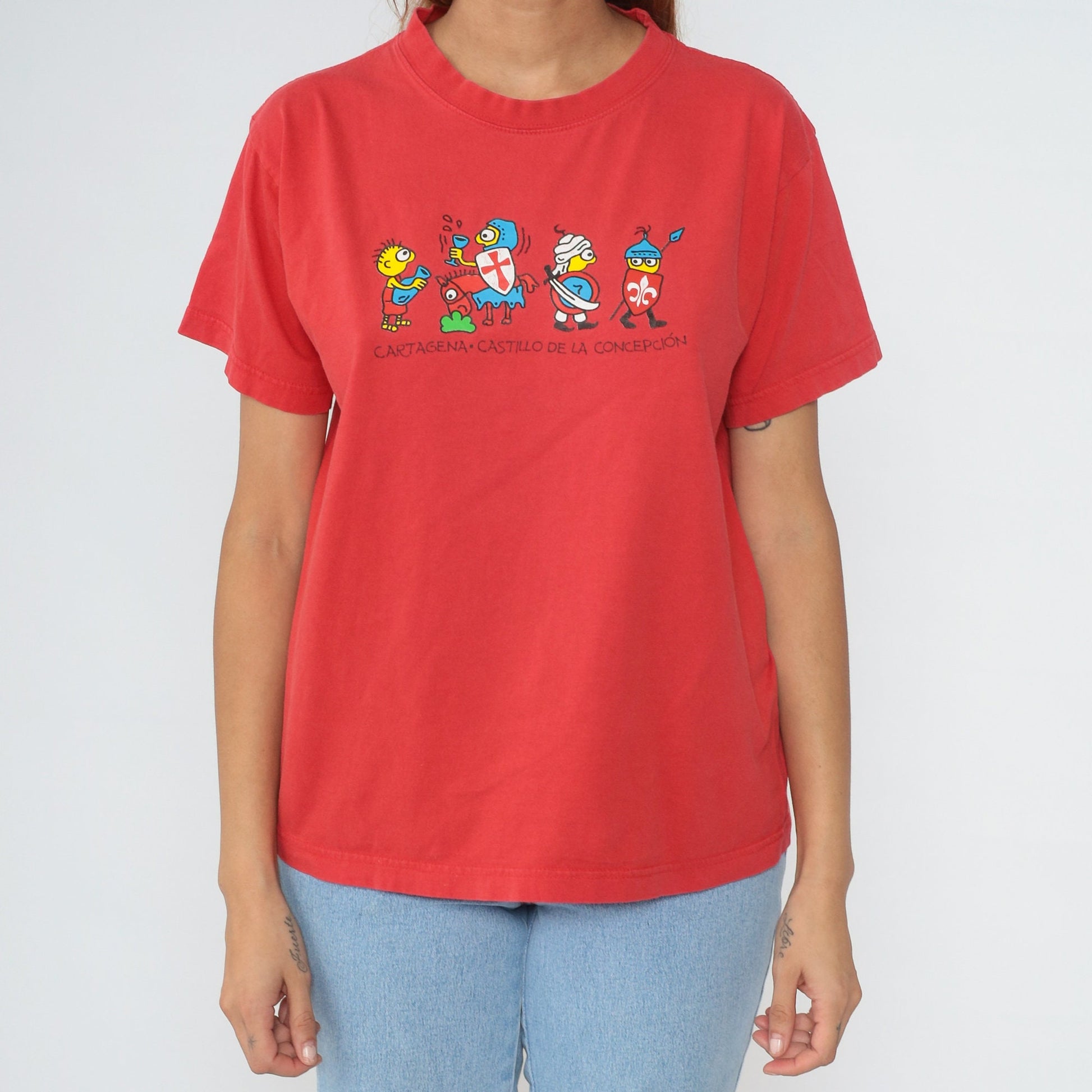 00s Cartagena Colombia Castillo de la Concepción Graphic T-Shirt Red Medium