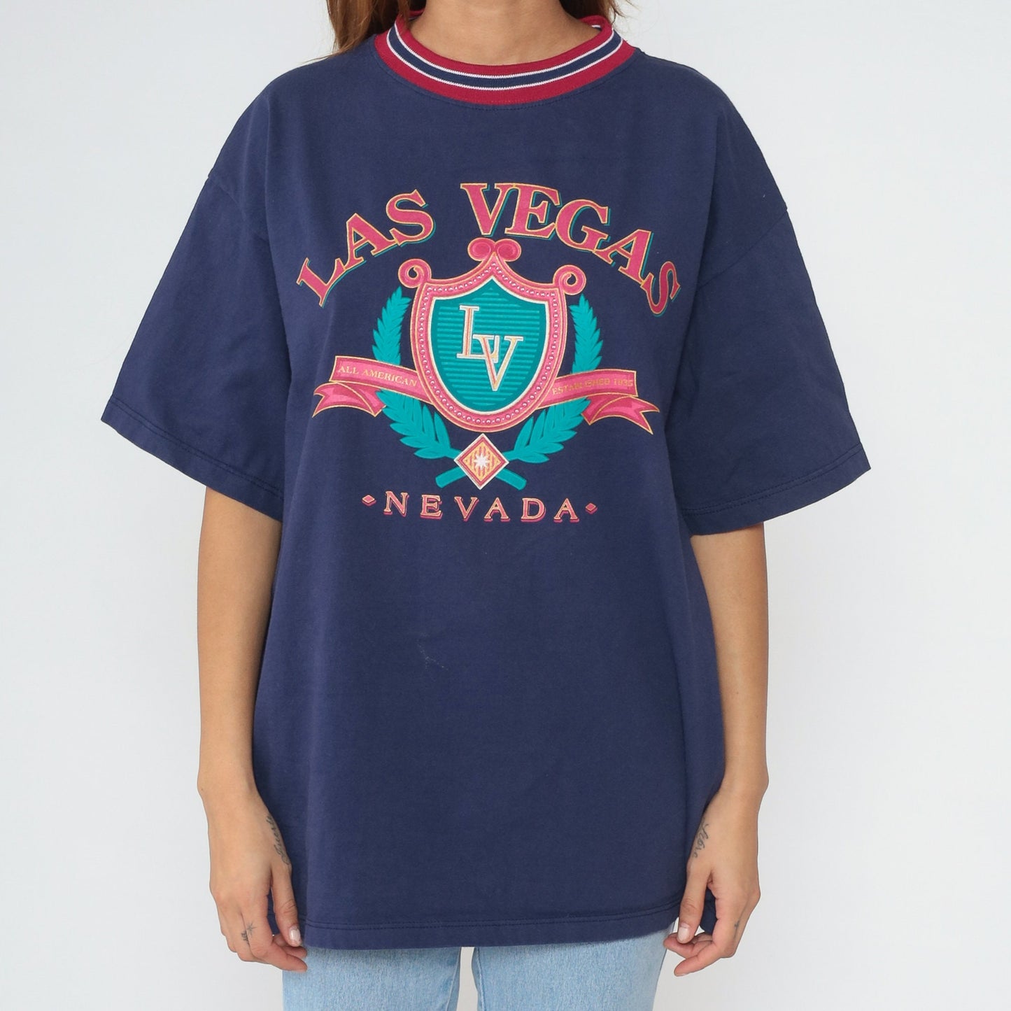 90s Las Vegas Nevada Graphic T-Shirt Navy Cotton Extra Large XL