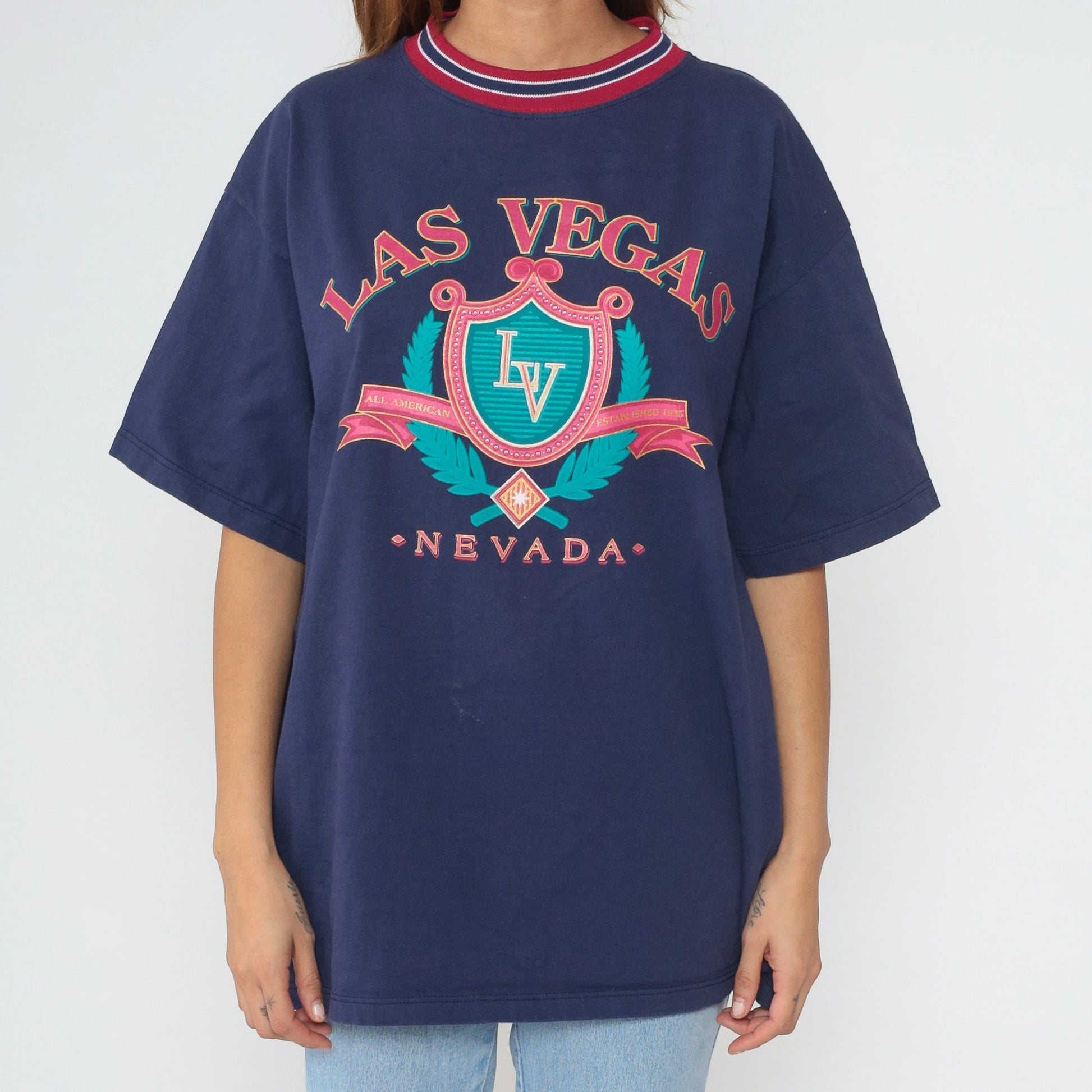 90s Las Vegas Nevada Graphic T-Shirt Navy Cotton Extra Large XL