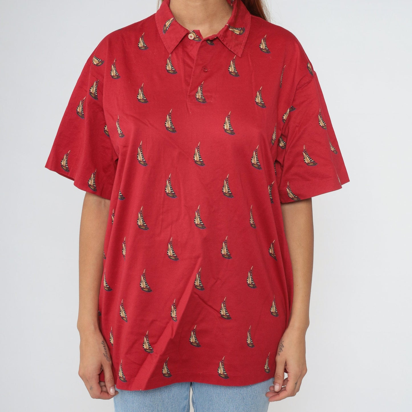 Ralph Lauren Polo 90s Red Sailboat Cotton Button-Up Shirt Large