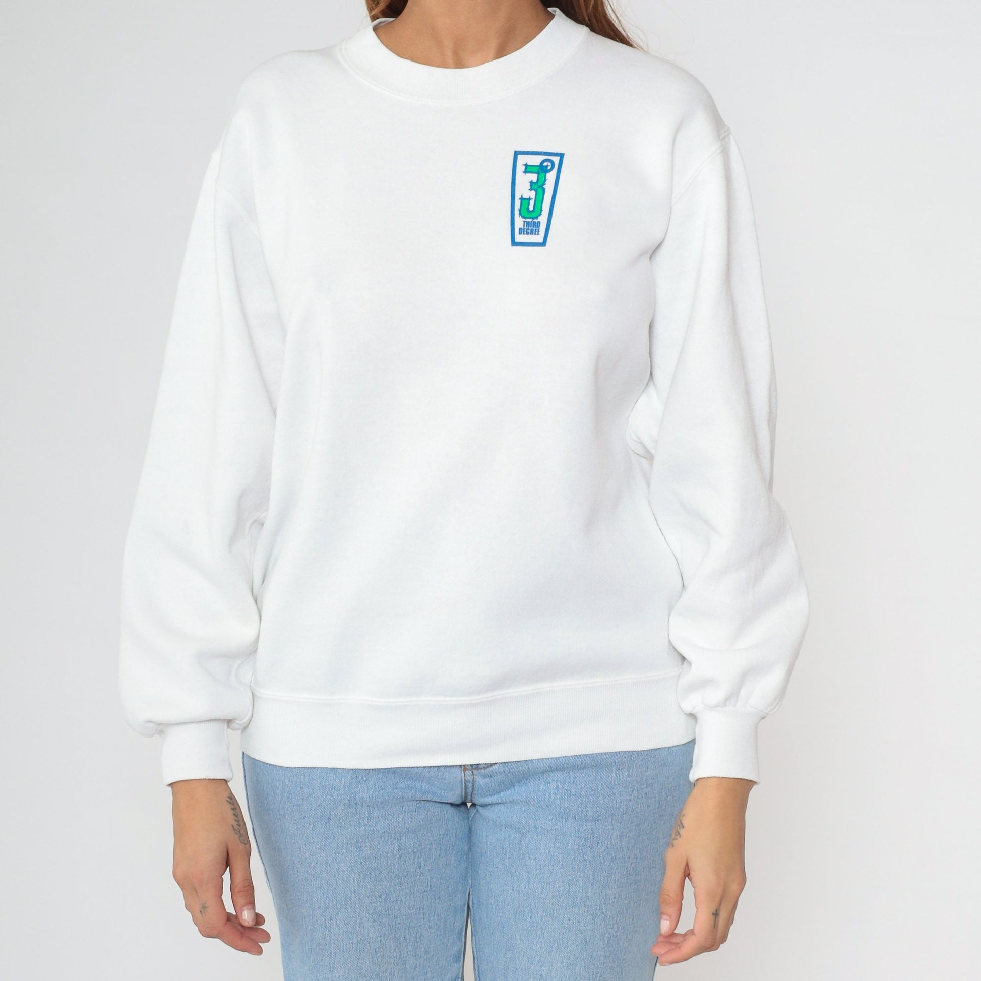 90s Third Degree Volleyball Sweatshirt Neon Graphic Jerzees Pullover White Medium