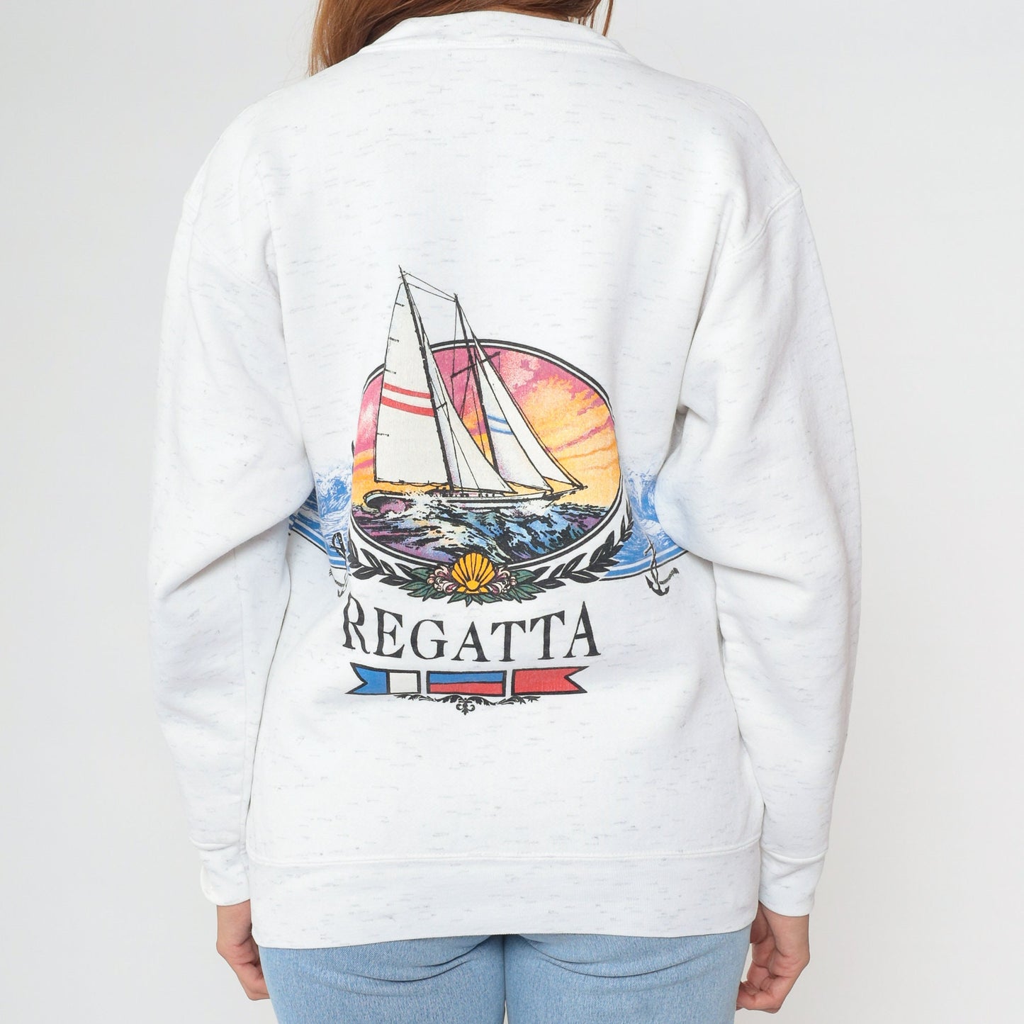 90s Beaver Island Michigan Sailboat Sweatshirt White Crewneck Medium