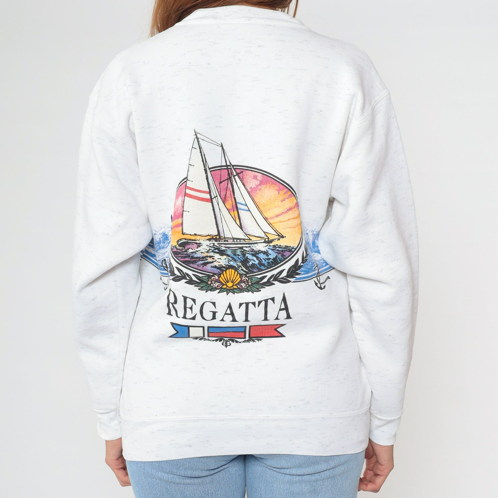 90s Beaver Island Michigan Sailboat Sweatshirt White Crewneck Medium