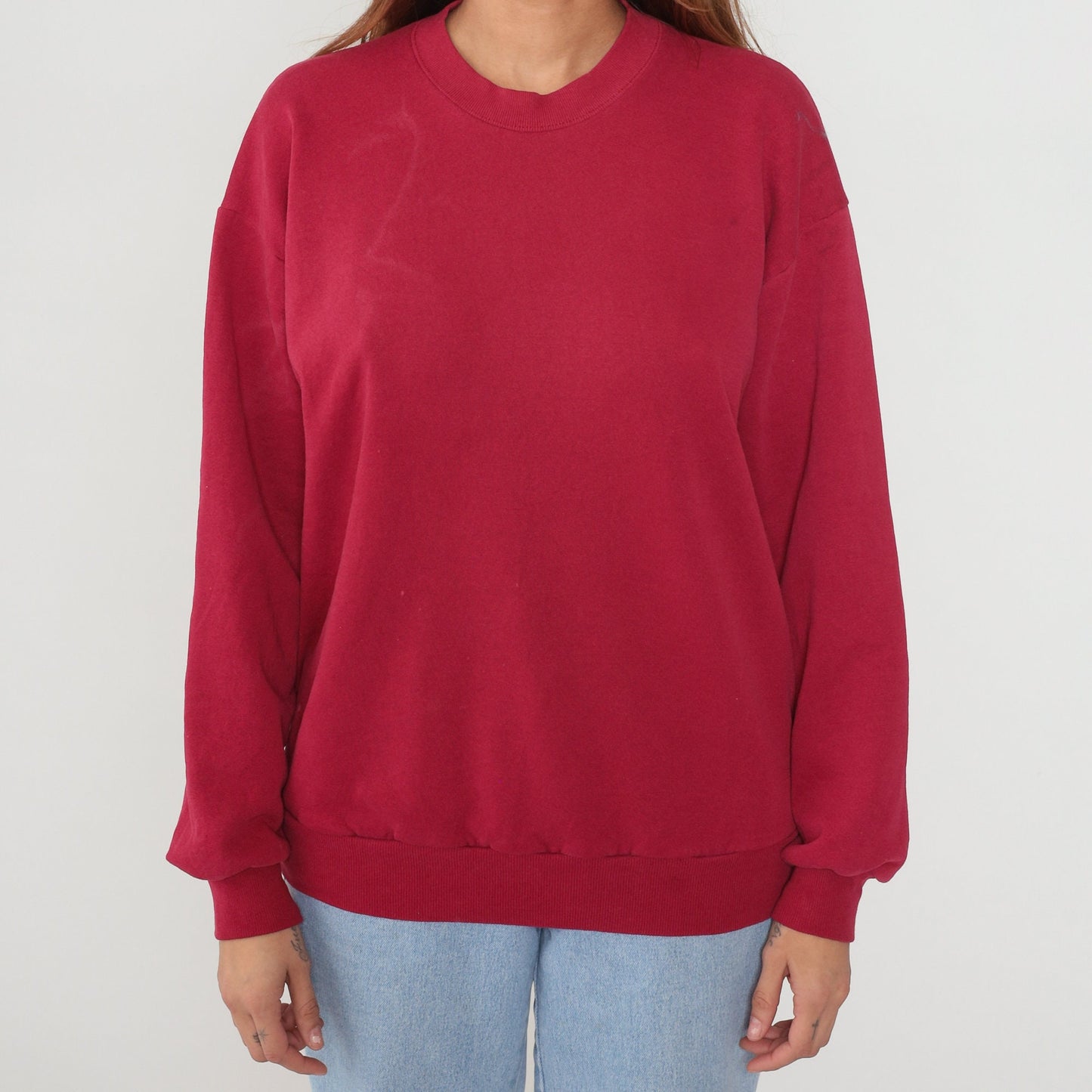 90s Jerzees Red Crewneck Sweatshirt Plain Pullover Large