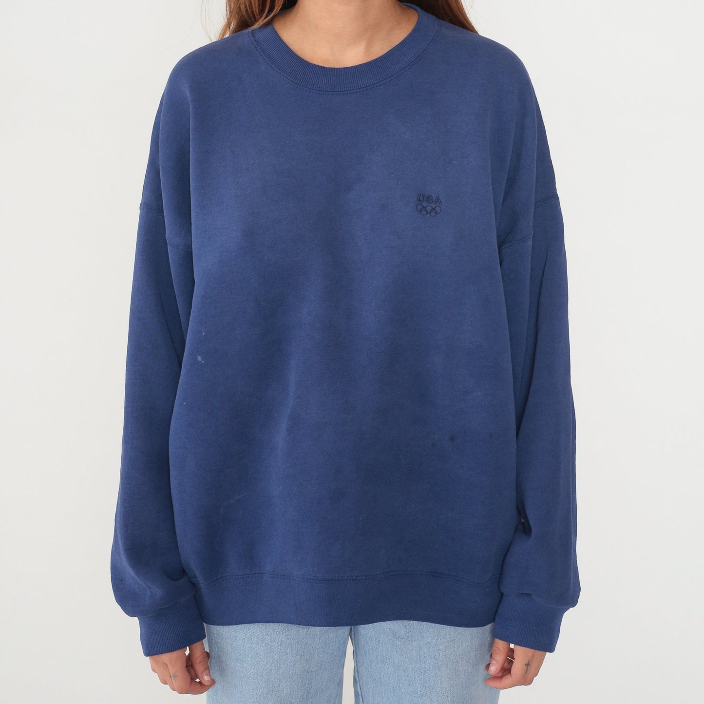 90s USA Embroidered Crewneck Sweatshirt Blue Distressed Extra Extra Large XXL