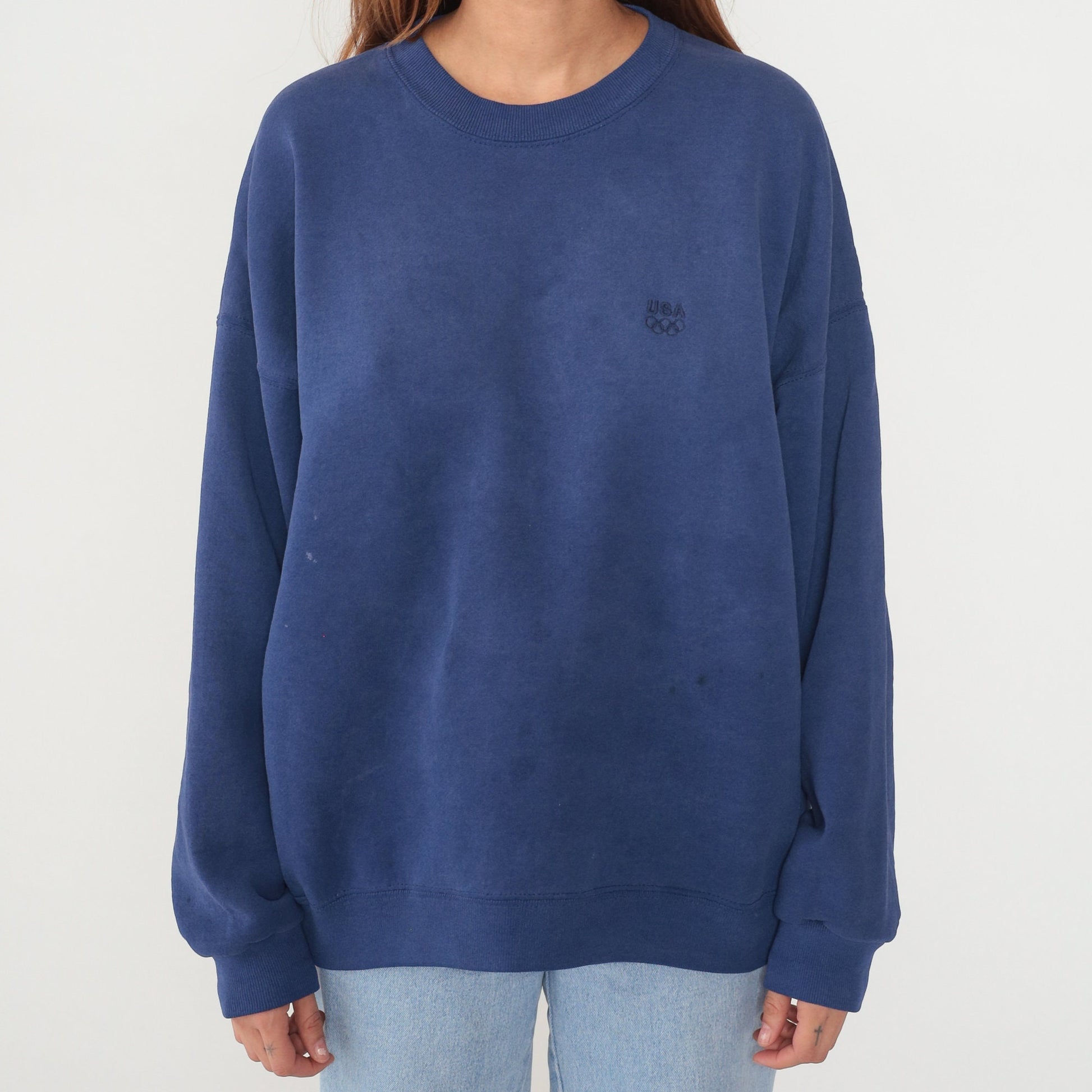 90s USA Embroidered Crewneck Sweatshirt Blue Distressed Extra Extra Large XXL