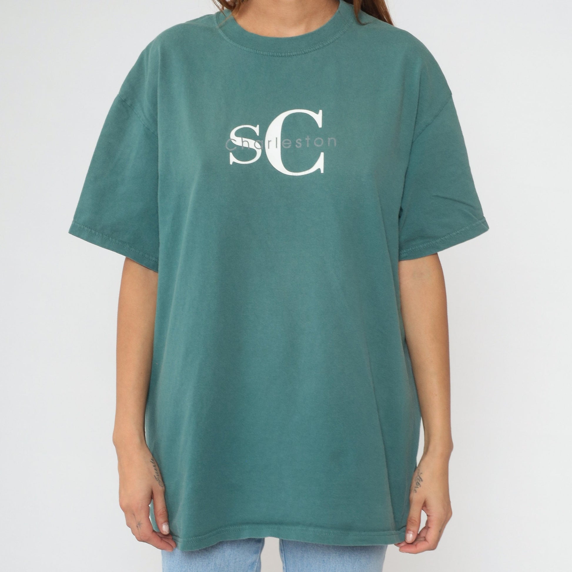 90s Charleston South Carolina Graphic Cotton T-Shirt Green Extra Large