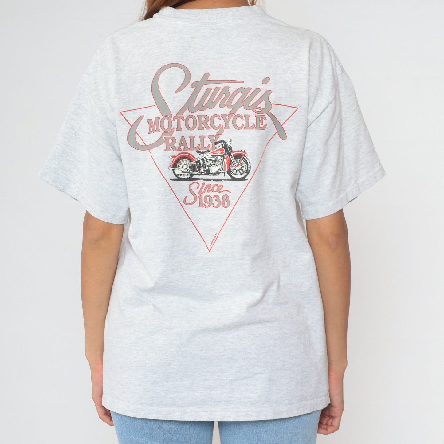 90s Sturgis Motorcycle Rally Broken Spoke Saloon Graphic Tee Grey Cotton Large
