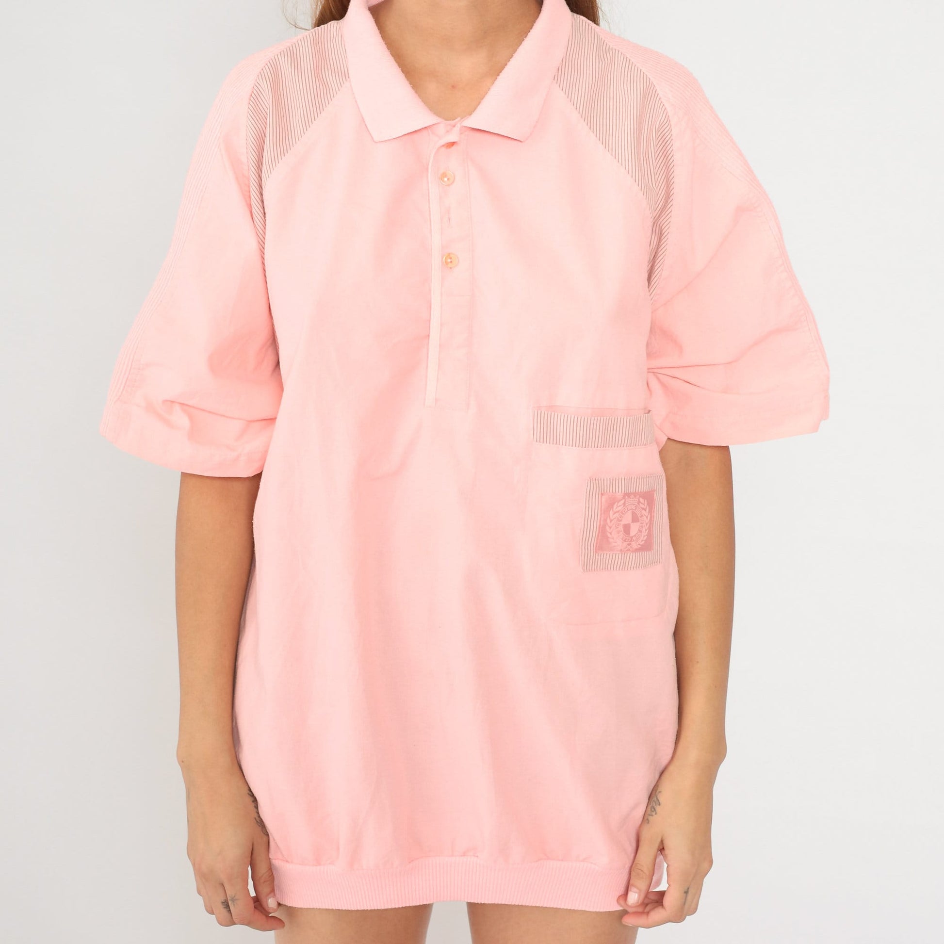 80s Baby Pink Striped Polo Shirt Men's Extra Large Tall