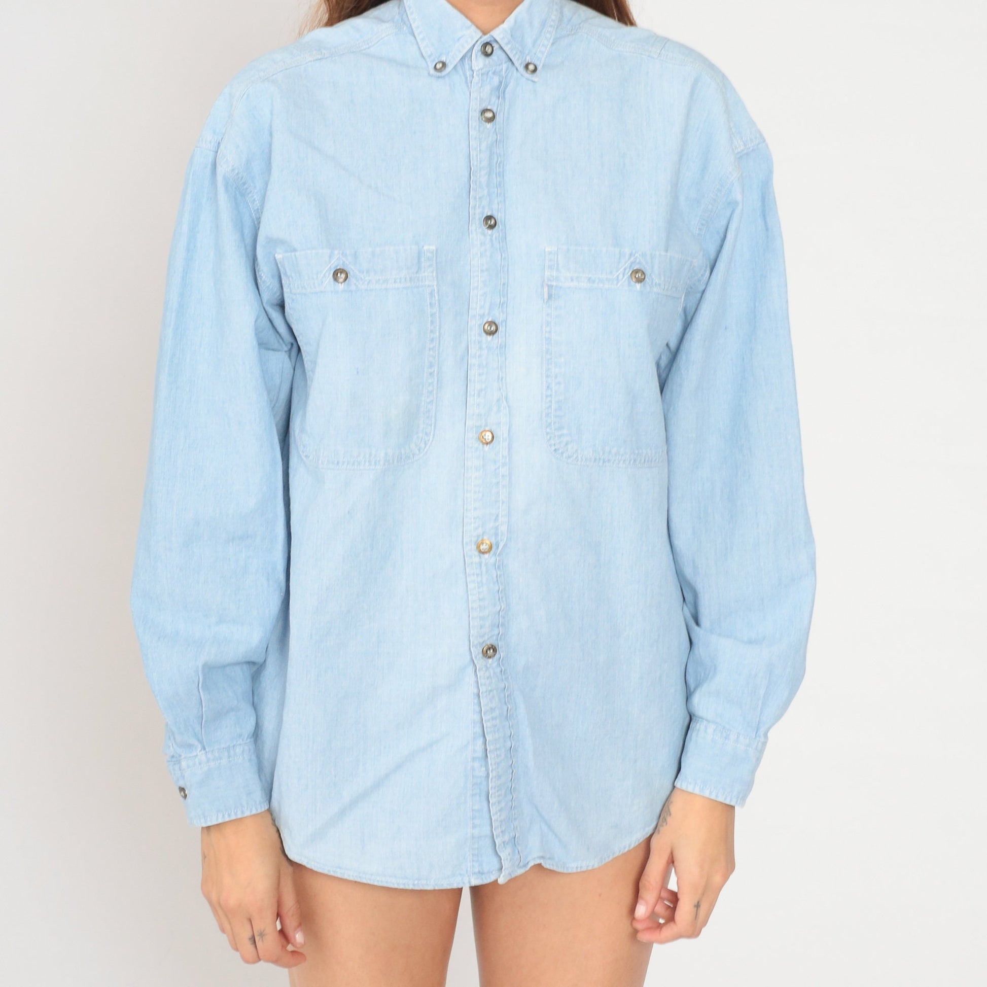 90s Levi's Blue Denim Button-Up Shirt Cotton Long Sleeve Small S