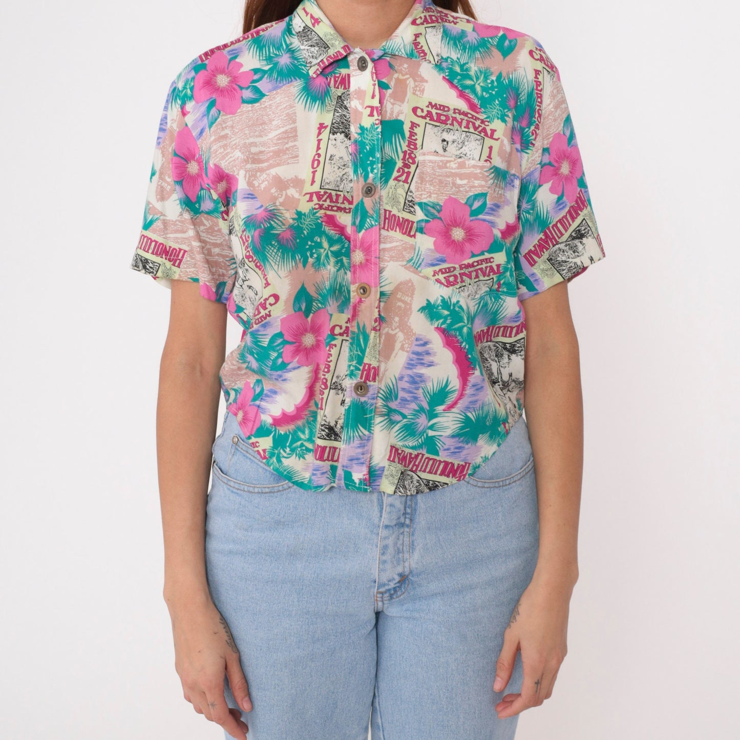 90s Duke Kahanamoku Mid-Pacific Carnival Honolulu Tropical Button Up Shirt Extra Small