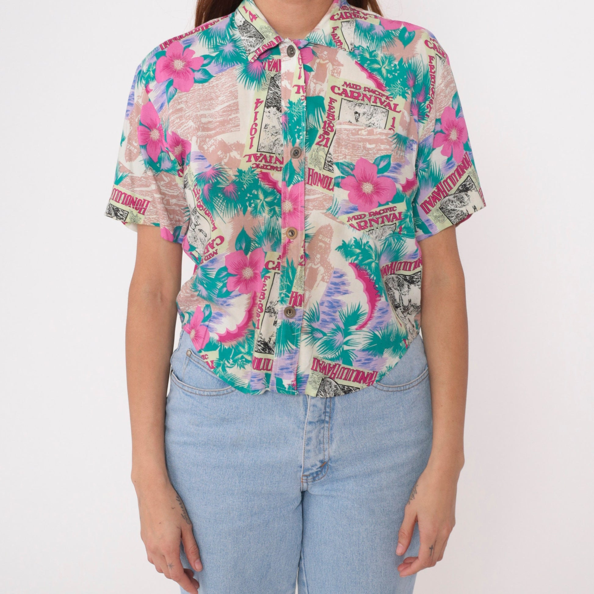 90s Duke Kahanamoku Mid-Pacific Carnival Honolulu Tropical Button Up Shirt Extra Small