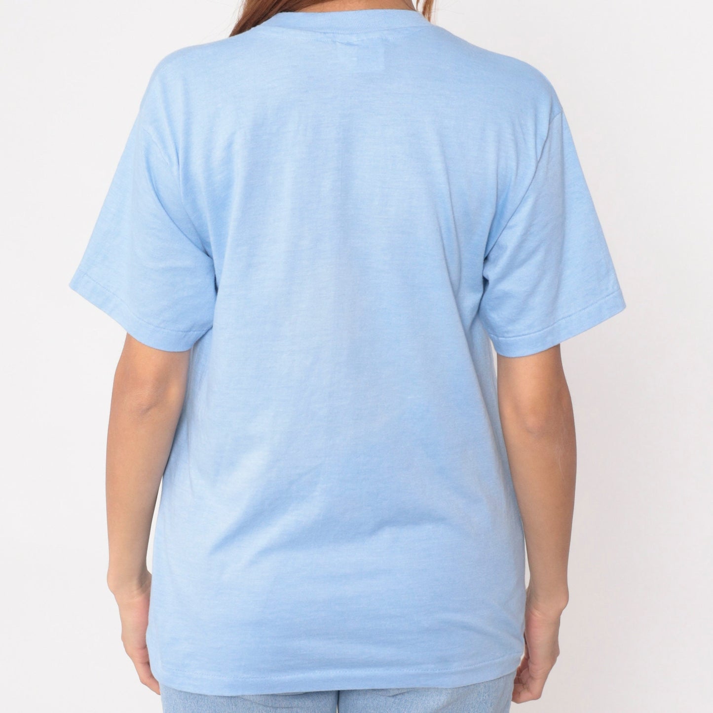 80s Muscular Arm Graphic T-Shirt CMSI FCI Partners Baby Blue Medium