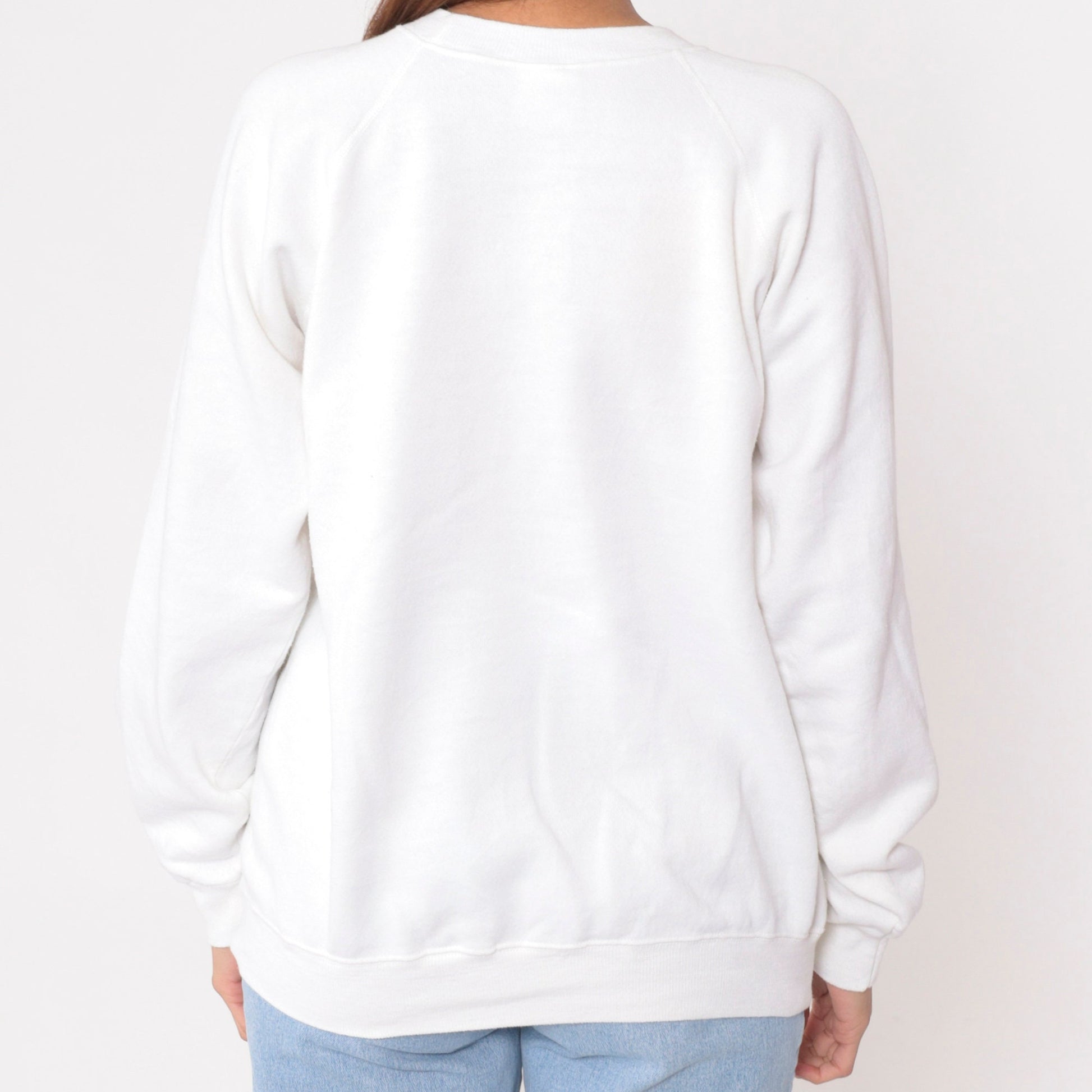 90s Rhinestone Floral White Sweatshirt Mesh Lace Crewneck Raglan Large L