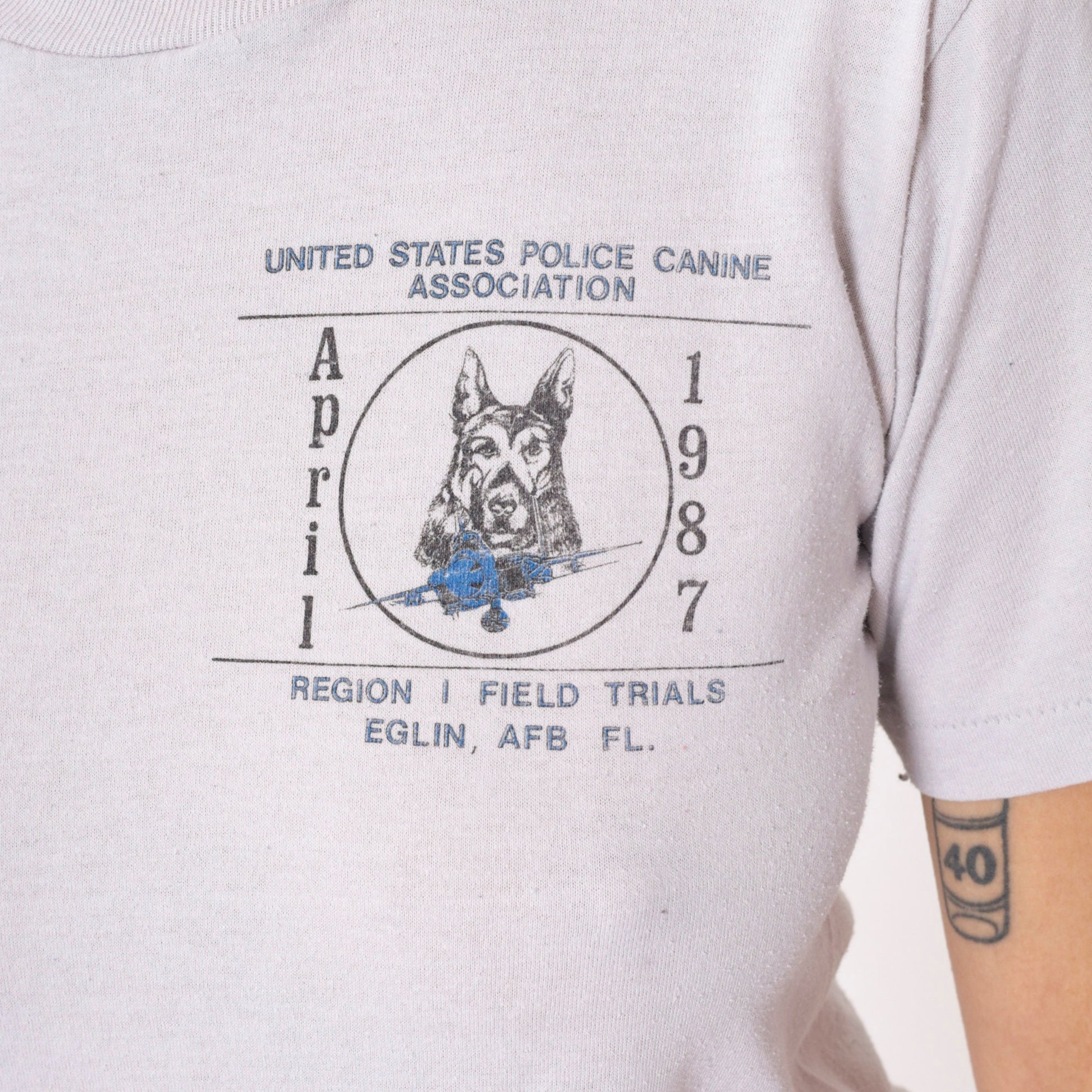 1987 Police Canine Association Graphic T-Shirt Grey Single Stitch Small